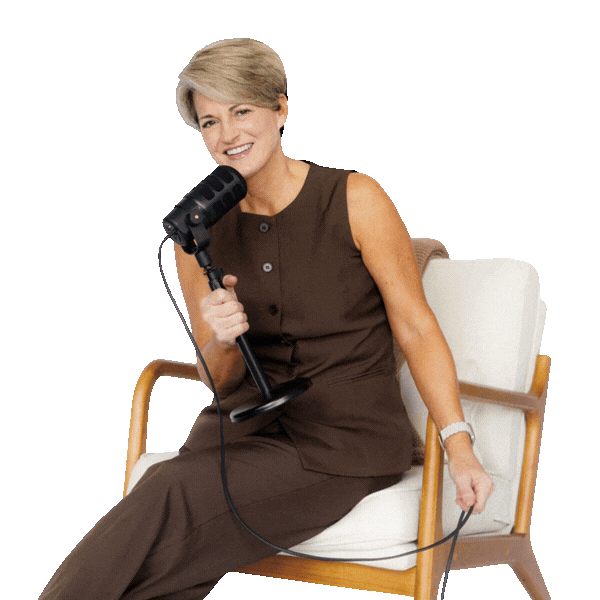 A gif of Holly Taylor with various podcasting equipment for her podcast, That Salty Girl.