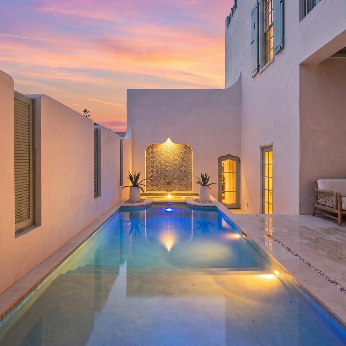 A pool designed as an integral part of the architecture, where refined details, sculptural forms, and soft evening light create a sophisticated outdoor retreat. 

#luxuryarchitecture #pooldesign #outdoorliving #floridaarchitecture #alysbeach