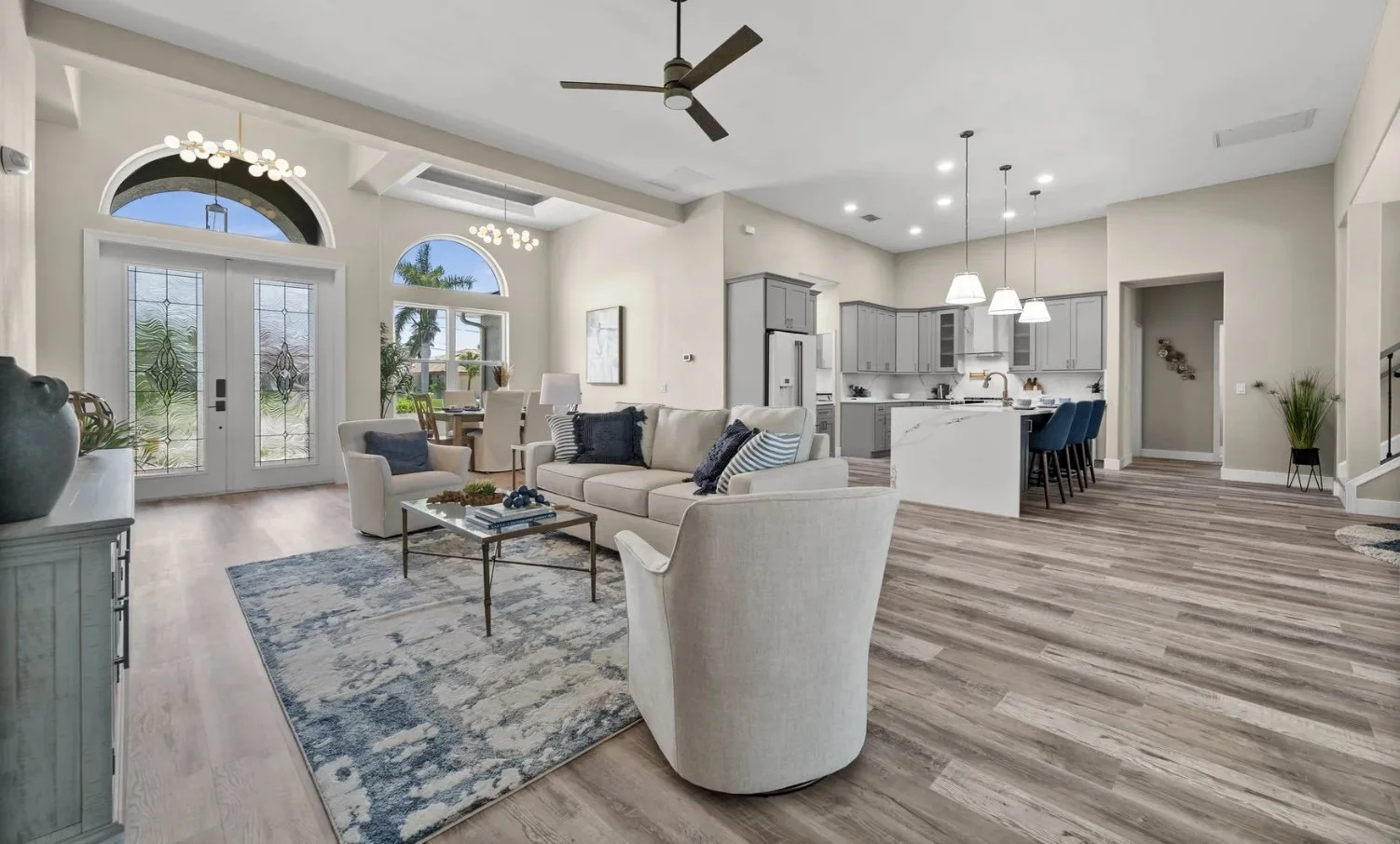 Light and bright transitional home staged for real estate by Khrome Interiors