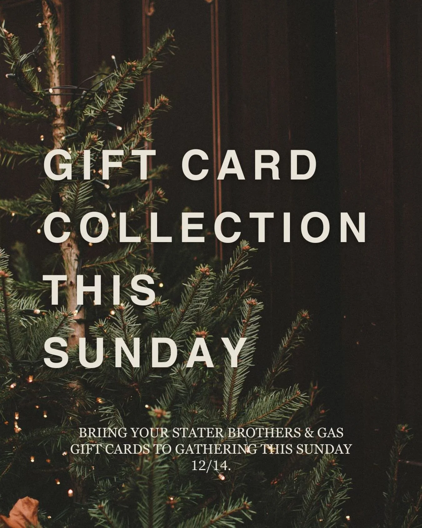 As we prepare our hearts for Christmas, we have a special opportunity to come alongside someone in need this Sunday, December 14th! 🎄🎁 We&rsquo;re collecting Stater Brothers gift cards and gas cards to bless a friend who is dearly loved by one of o
