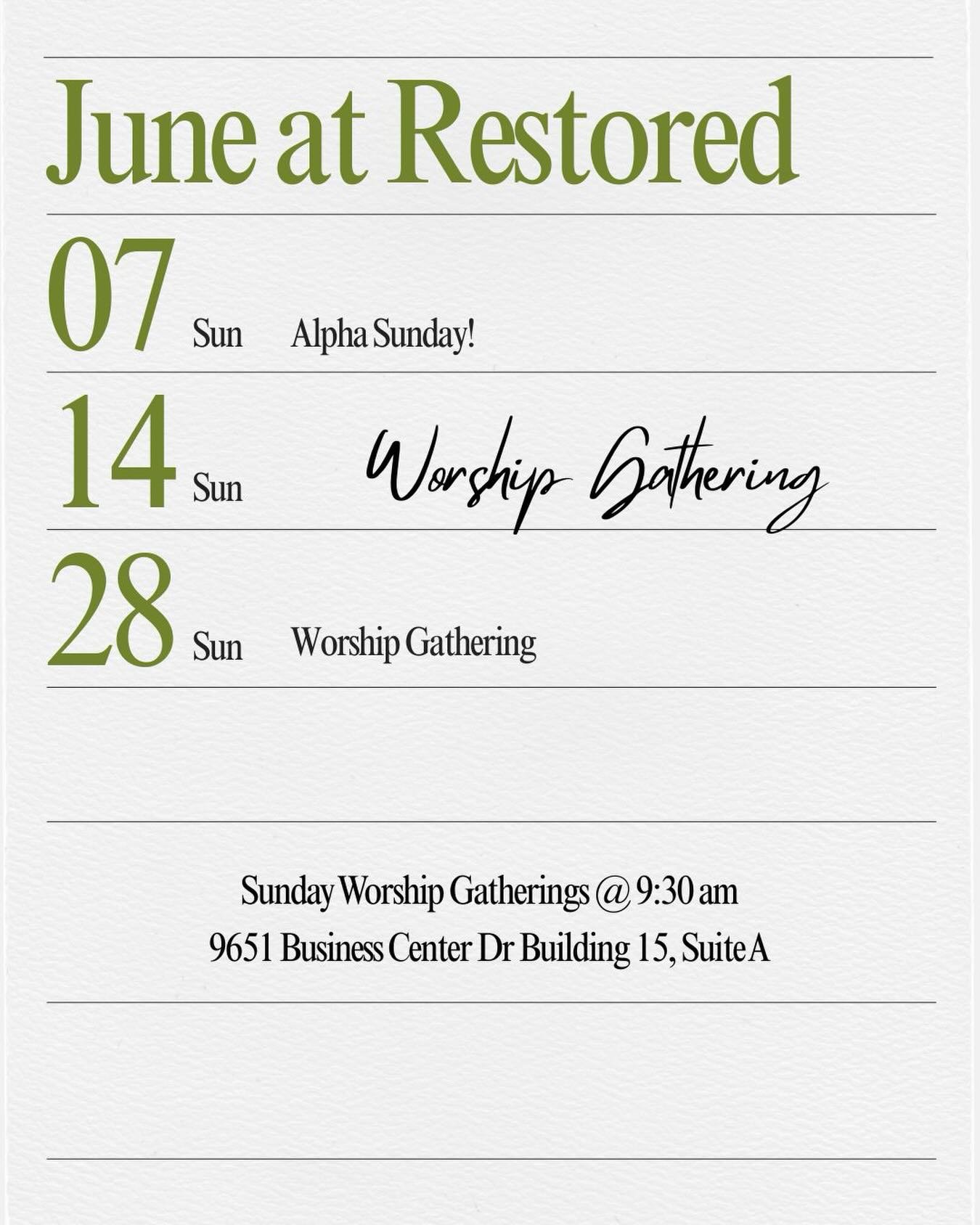 As we look forward to June together don&rsquo;t forget to lock in these Sunday Gathering dates! 📆🔐 

We are excited, and expectant to see what God has for us as we continue to seek our King Jesus together in community 👑🙏🏽

#inlandempire #christi