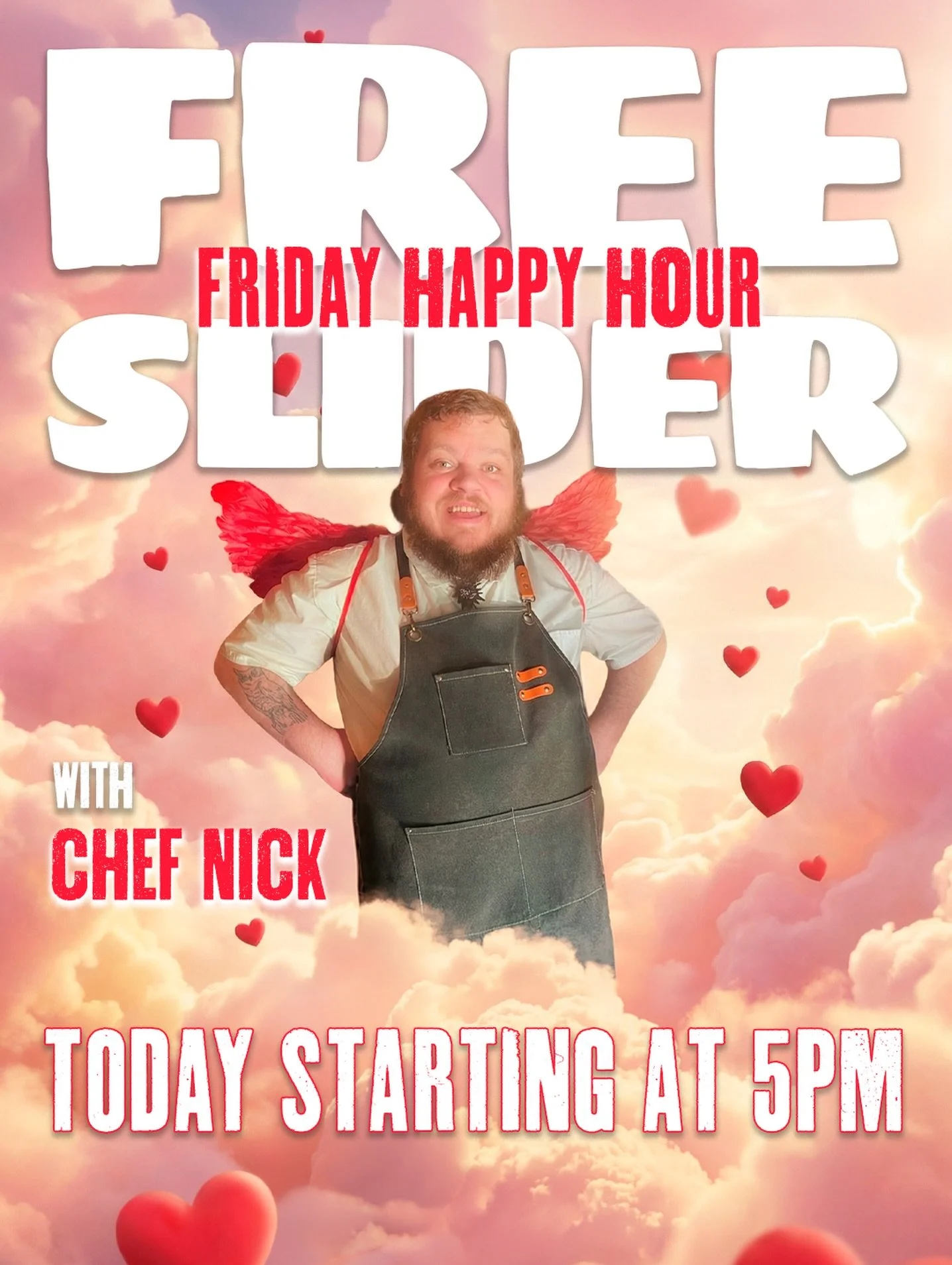 💘🍔 Love is in the air&hellip; and so is the sweet smell of free sliders.

Free Slider Friday Happy Hour is here, and it&rsquo;s also First Friday, which means the vibes are extra good. 🎨✨

Come see Cupid Nick on the patio, slinging sliders made wi
