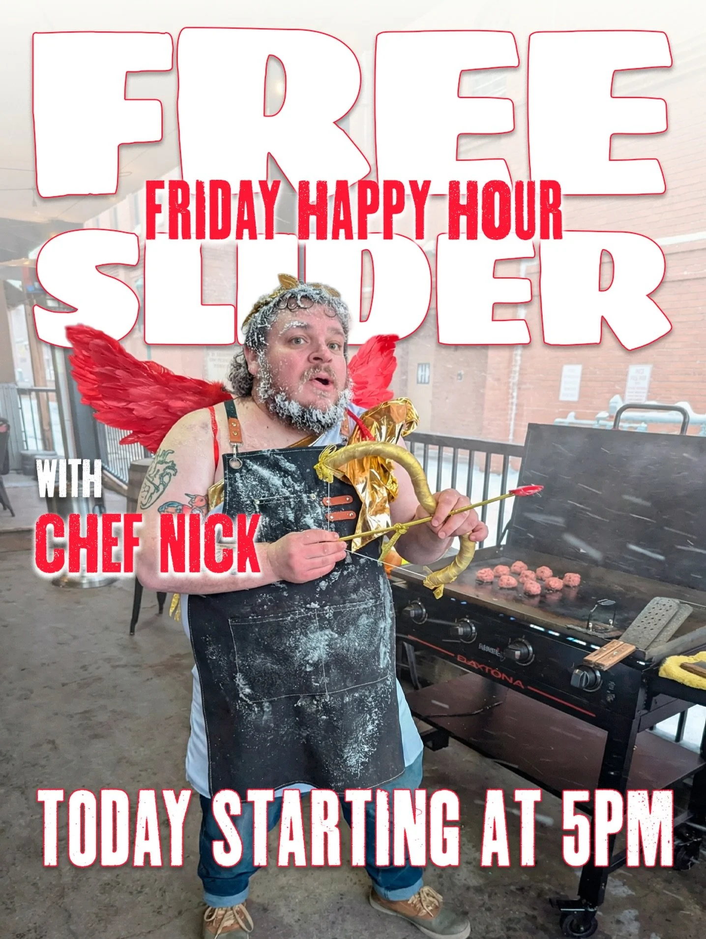 ❄️🍔 It may be cold and windy out there, but Chef Nick is dedicated to the cause.

And that cause is free, delicious sliders for the people.

You know the deal:
⏰ Starting at 5PM
🍔 One per person
🔥 While supplies last

Come rain, wind, snow, or sun