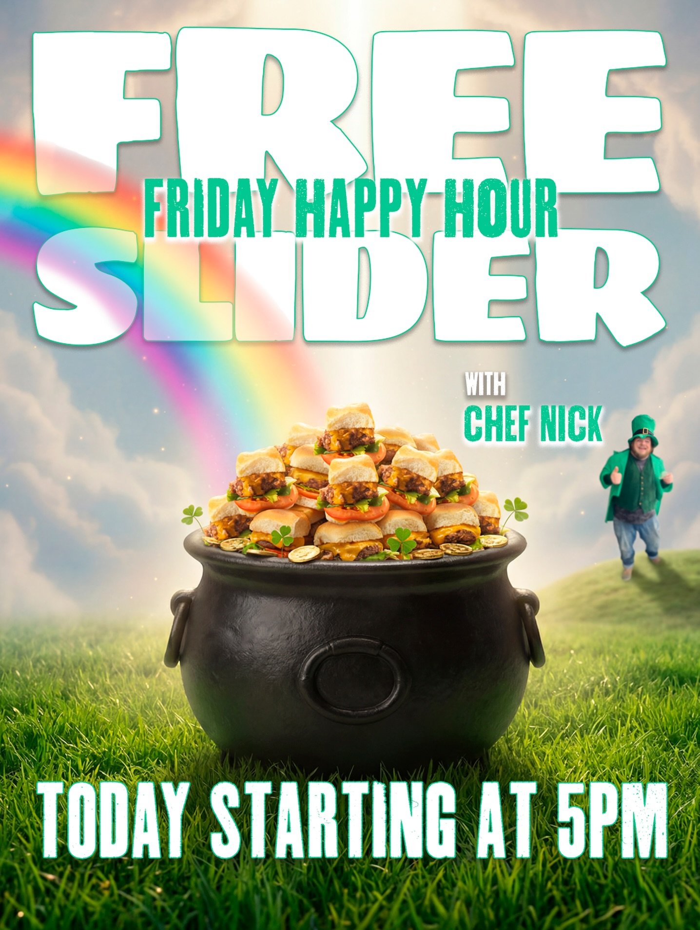 ☘️🌈 Free Slider Friday is back&hellip; and it&rsquo;s our last one of February! 🍔

But don&rsquo;t worry, those lucky March St. Paddy&rsquo;s vibes are already creeping in. Chef Nick is here to guide you to the treasure at the end of the rainbow.

