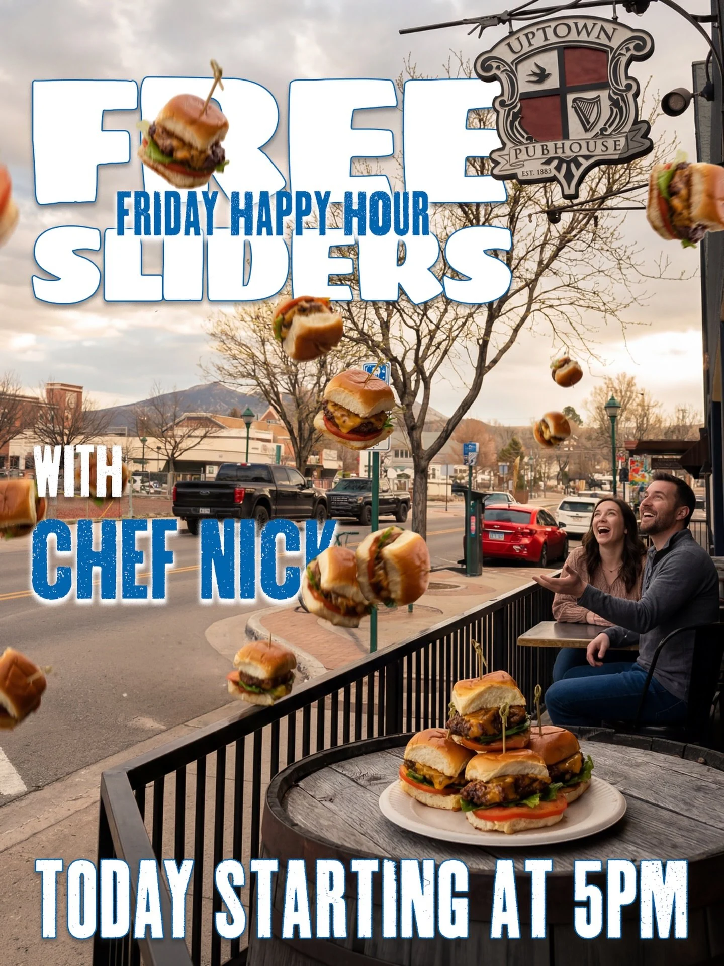 ☁️🍔 Forecast: Cloudy with a Chance of Sliders.

Starting at 5PM, Chef Nick is bringing a steady front of free Old School sliders to the patio. Expect scattered drops of deliciousness, one per person, while supplies last.

No umbrella needed. Just go
