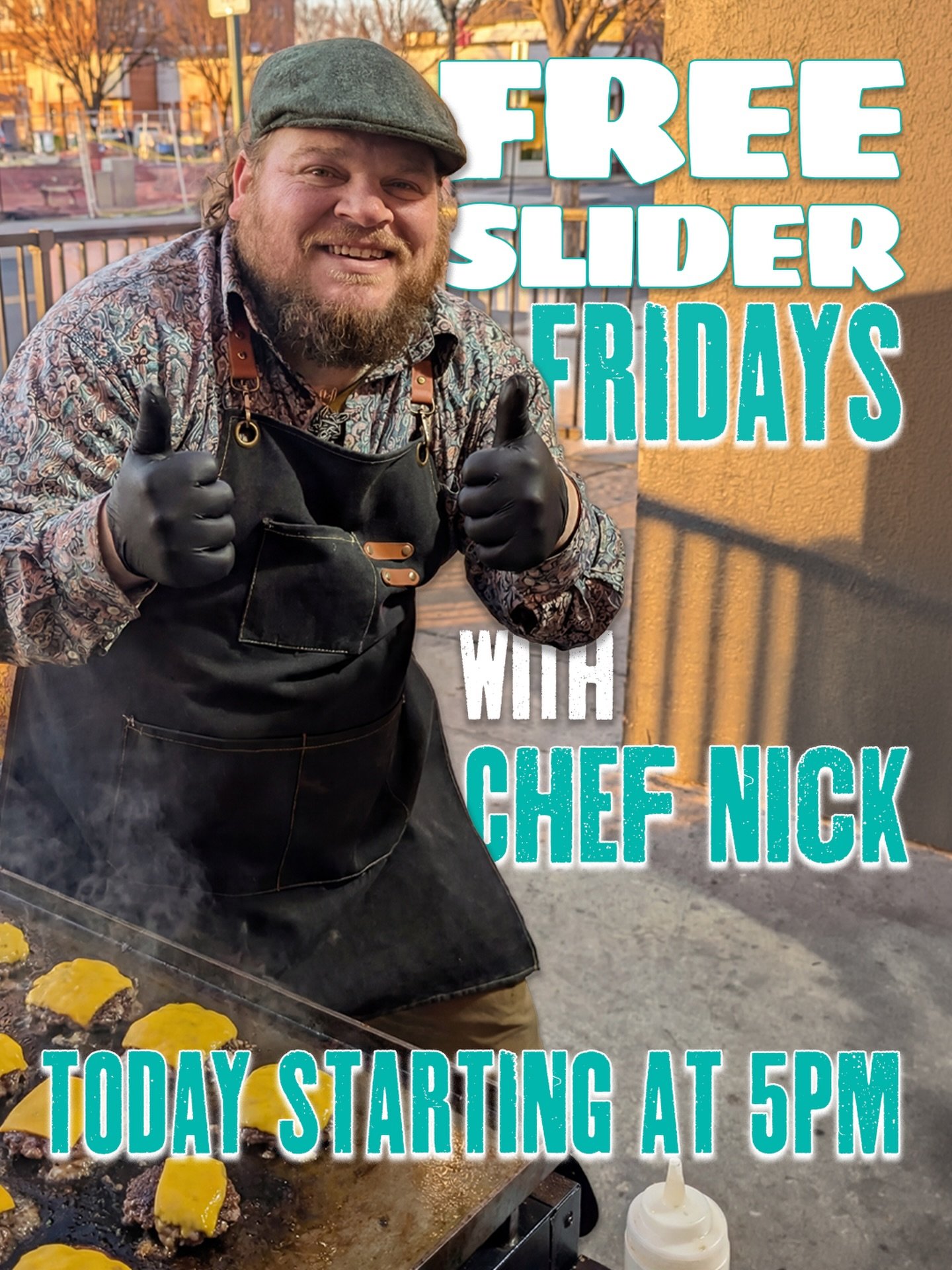 🎨🍔🌸 First Friday. First day of May. Free Slider Friday.

That&rsquo;s a lineup.

Downtown is buzzing for the art walk, the month is off to a fresh start, and Chef Nick is on the patio starting at 5PM slinging free sliders. One per person, while su