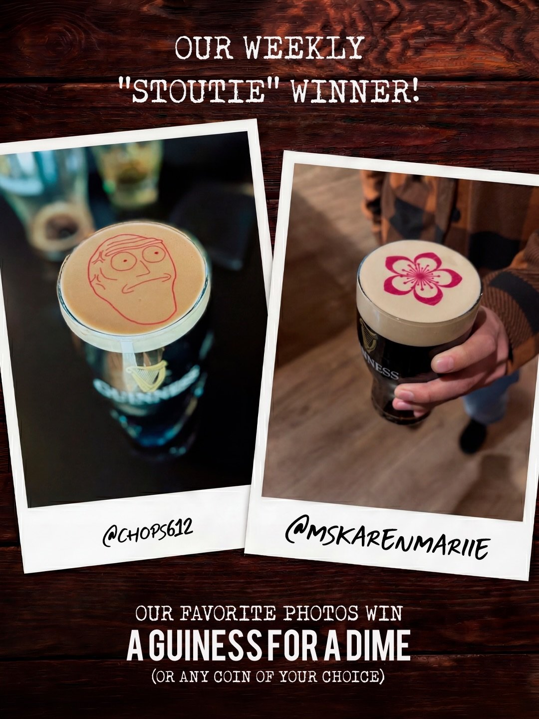 ☘️🍺 This week&rsquo;s Stoutie winners are in! 🍺☘️

Huge congrats to @mskarenmariie and @chops612 for capturing some standout pints.

Next time you&rsquo;re in, show your bartender this post and enjoy a Guinness for a dime (or whatever coin you&rsqu