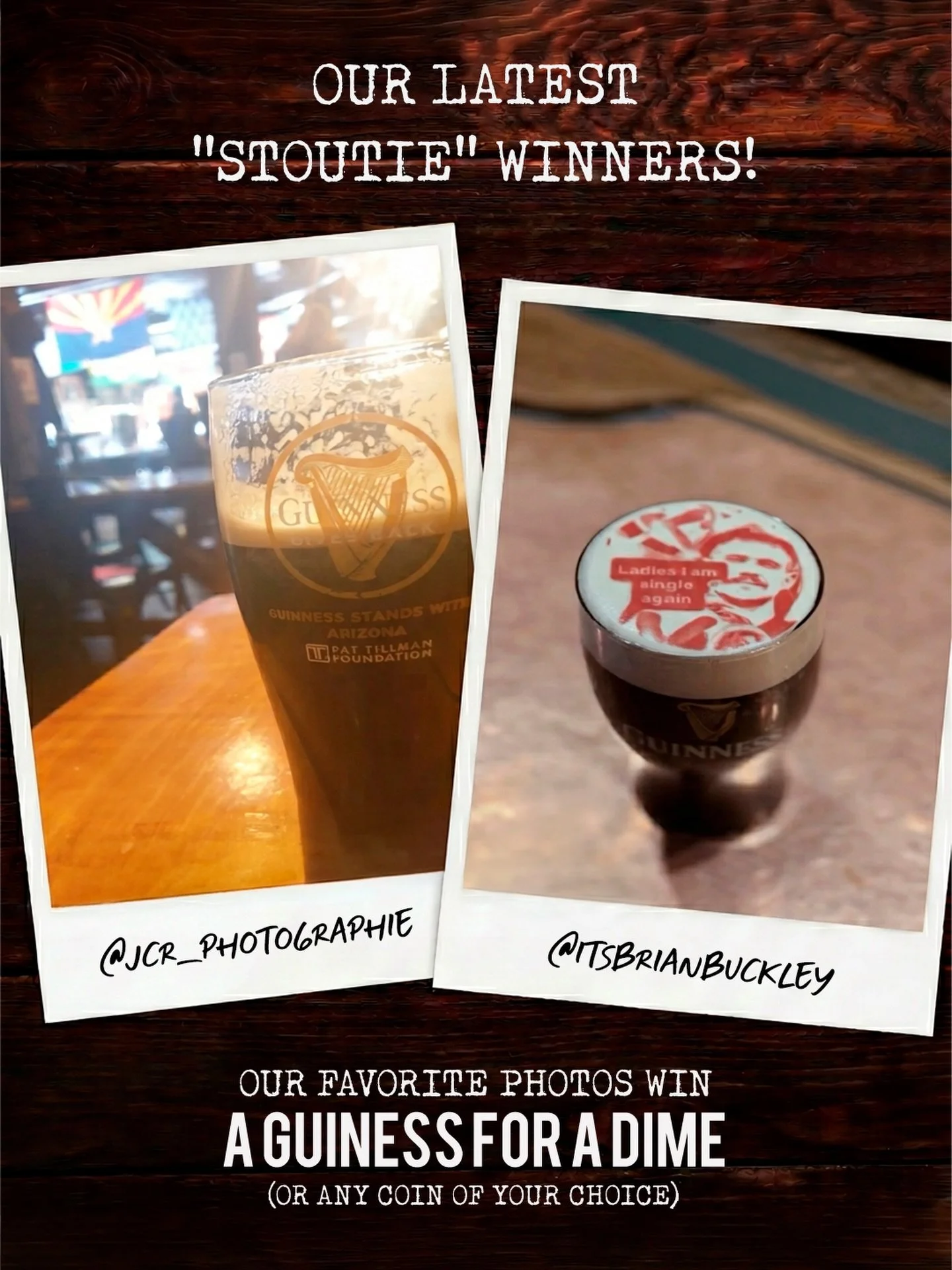 ☘️🍺 Let&rsquo;s finish off May with a couple of Stoutie winners. 🍺☘️

Huge congratulations to @jcr_photographie and @itsbrianbuckley for this week&rsquo;s winning Stouties! 📸🍻

Next time you&rsquo;re in, show your bartender this post or the DM we