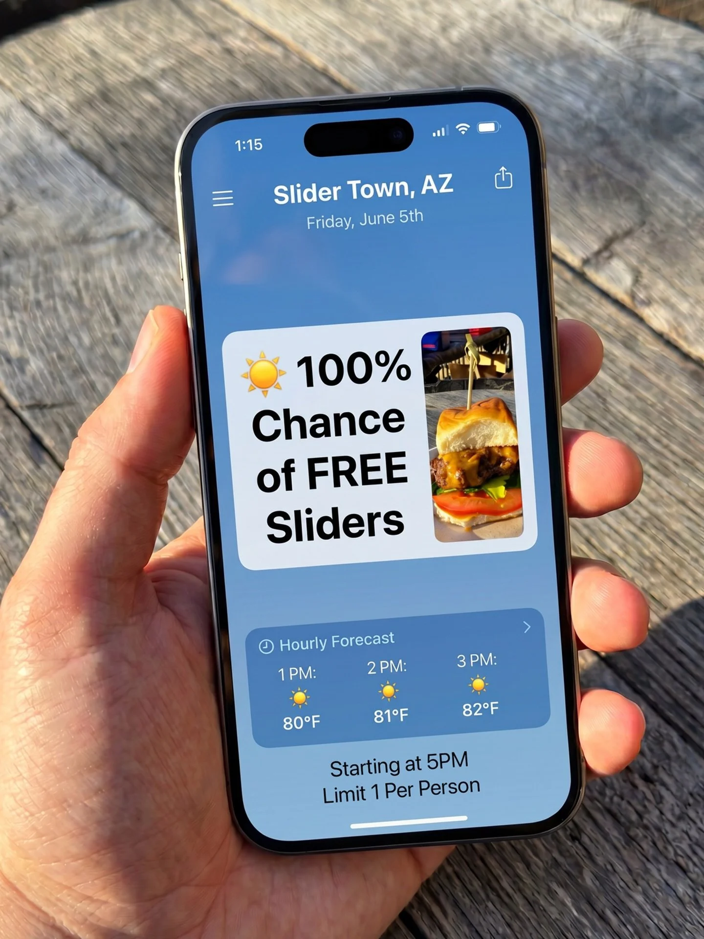 ☀️🍔 Sunny with a chance of FREE Sliders!

And you know what goes great with summer weather? Free sliders. 😎

It&rsquo;s First Friday, downtown is buzzing, and Chef Nick will be out on the patio starting at 5PM serving up free Old School sliders.

⏰