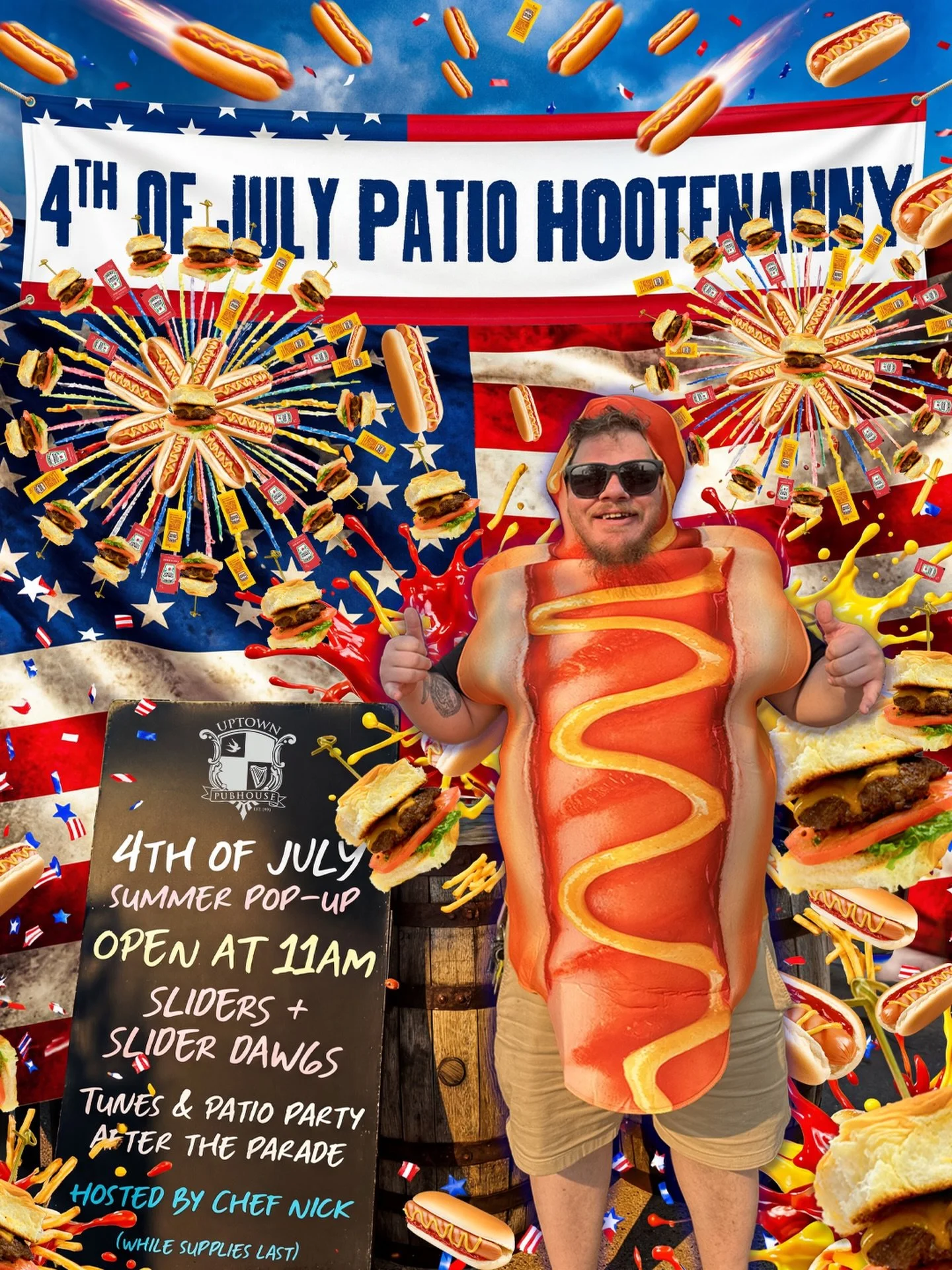 🇺🇸🍔 Happy 4th of July, Flagstaff!

We&rsquo;re opening early today at 11AM, so after the parade, make your way to the Uptown patio for our 4th of July Patio Hootenanny.

Chef Nick will be out there with sliders and Slider Dawgs, plus tunes, cold d