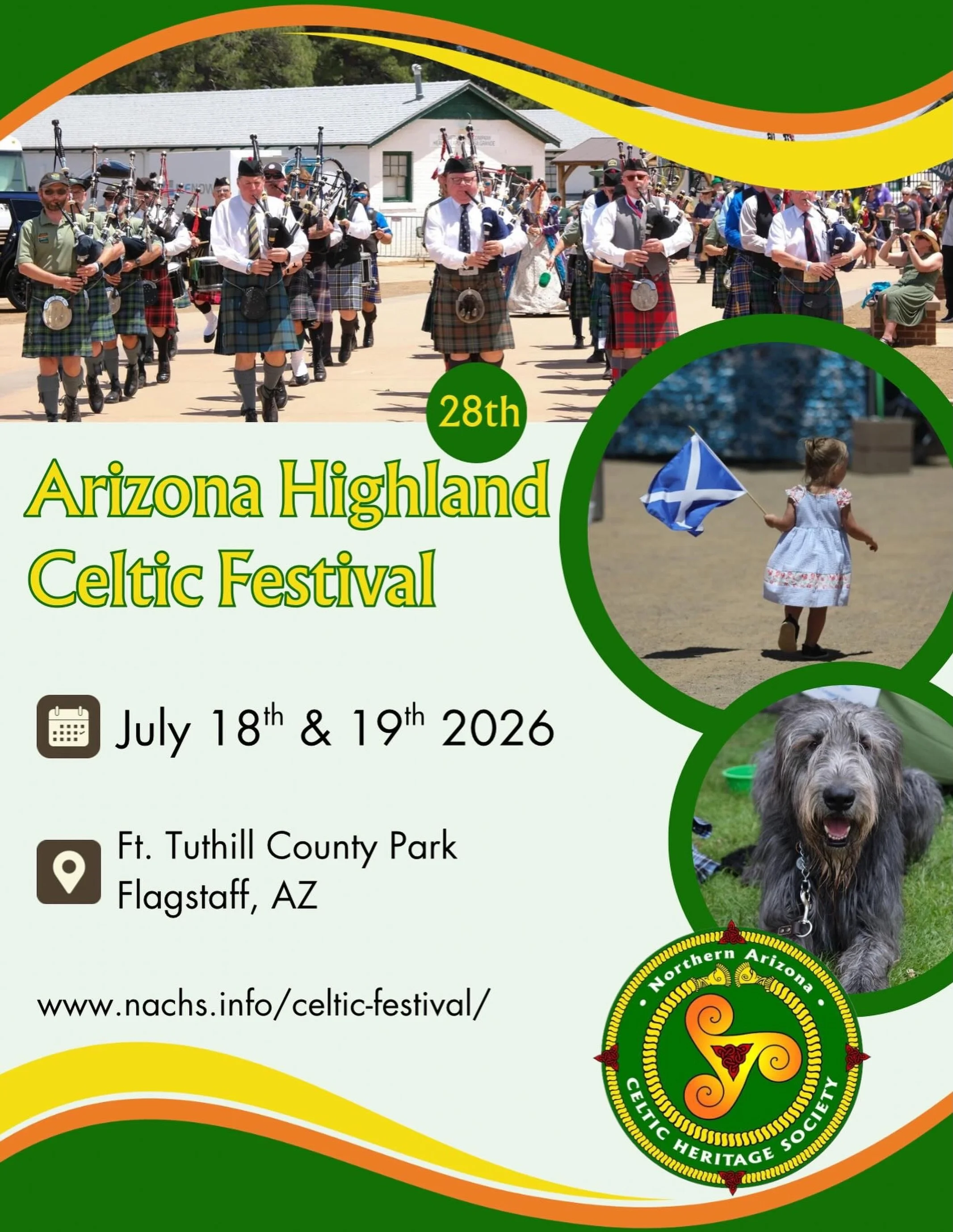 ☘️ Today is the day, Flagstaff!

The 2026 Arizona Highland Celtic Festival kicks off today at Fort Tuthill County Park, and it&rsquo;s time for a full weekend of music, dancing, piping, athletics, clans, workshops, Highland coos, vendors, food, beer,