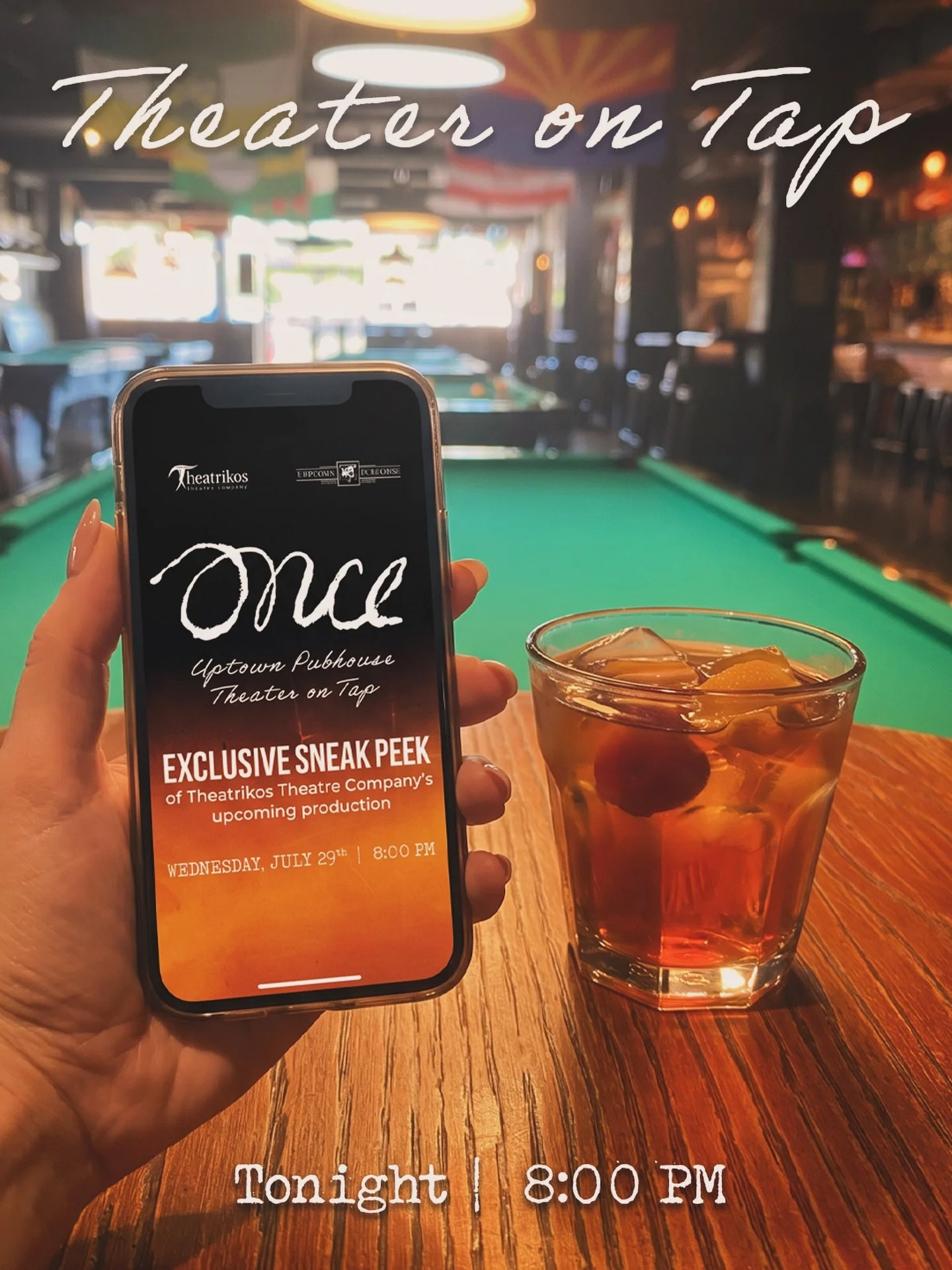 🎭 Tonight, the Blue Mountain Rose stage comes alive again.

Join us on the Uptown patio tonight at 8PM for a special sneak peek of Once, performed by actors from @theatrikos 

Once is a beautiful, music-filled story about love, connection, and the w