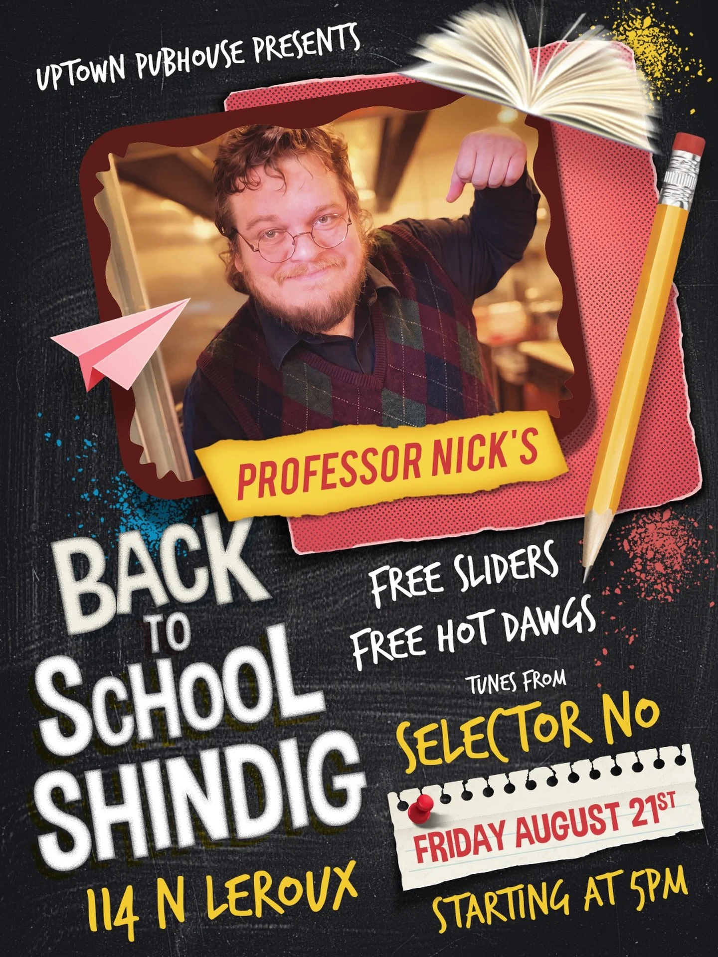 📚🍔 Class is officially back in session.

Chef, no, Professor Nick is taking over the Uptown patio this Friday for his Back to School Shindig, and attendance is highly encouraged.

We&rsquo;re talking free Old School sliders, free hot dawgs, and tun