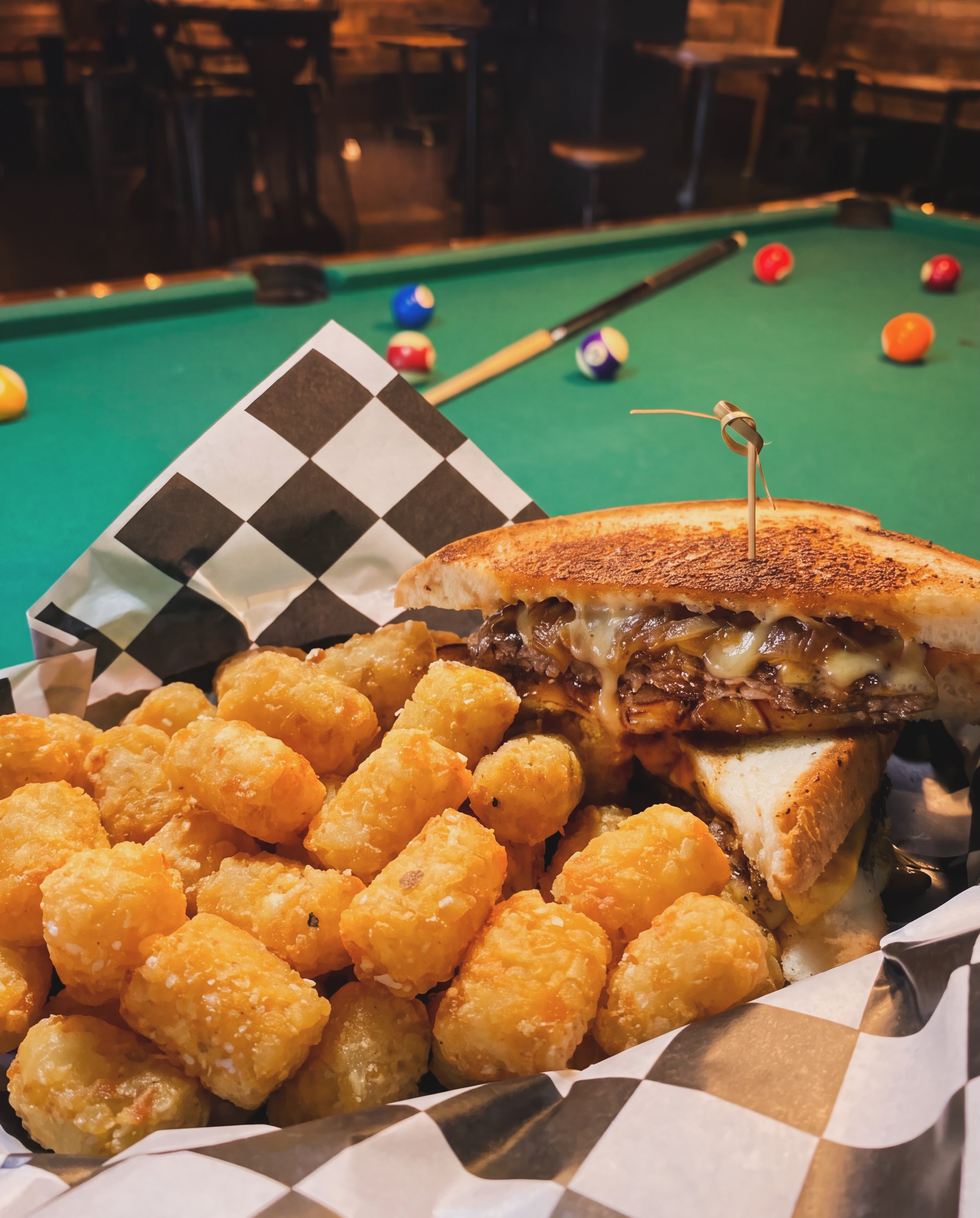 🥪🎱 A classic patty melt and a game of pool.

The dynamic duo you didn&rsquo;t know you needed, but absolutely deserve.

Savory, melty, crispy, cheesy, and absolutely delicious.

Come grab a bite and rack &rsquo;em up 🍻