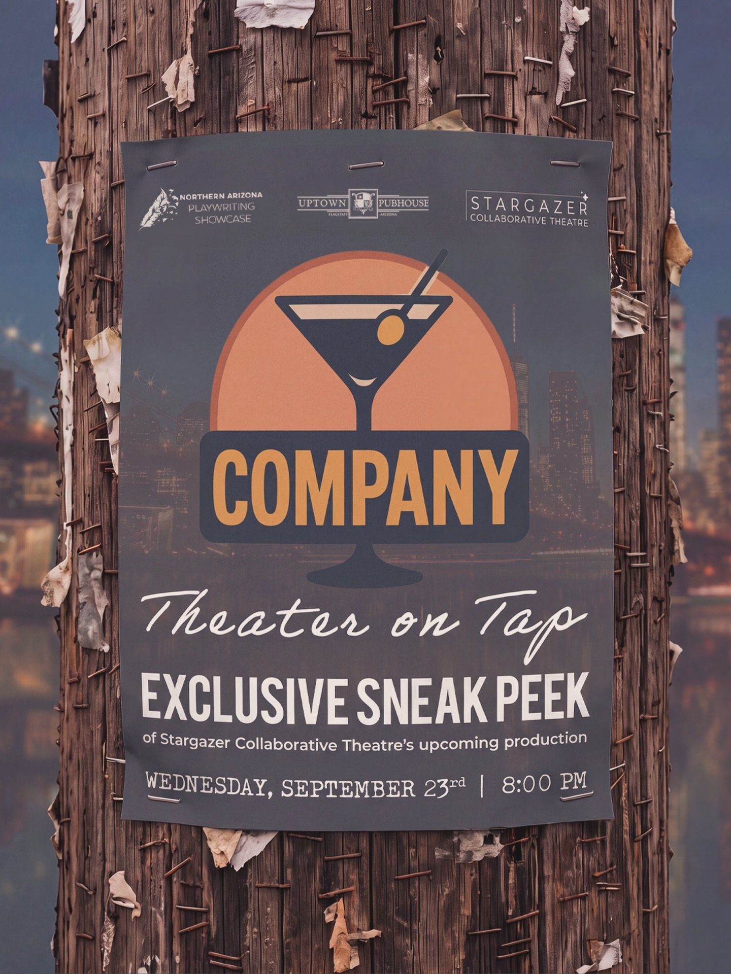🎭 Did you hear the good news? Theater on Tap is BACK tomorrow.

Join us on the Uptown patio Wednesday, September 23 at 8PM for a special preview of Stephen Sondheim&rsquo;s Company, featuring players from Stargazer Collaborative Theater in collabora