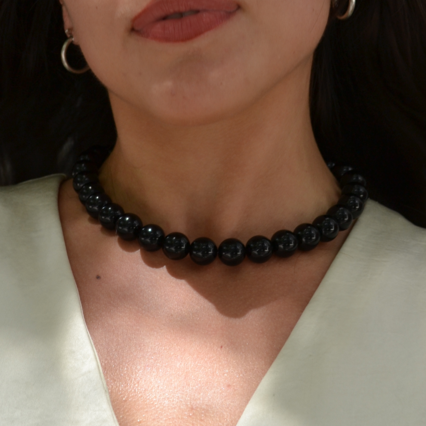 beaded black agate necklace small business