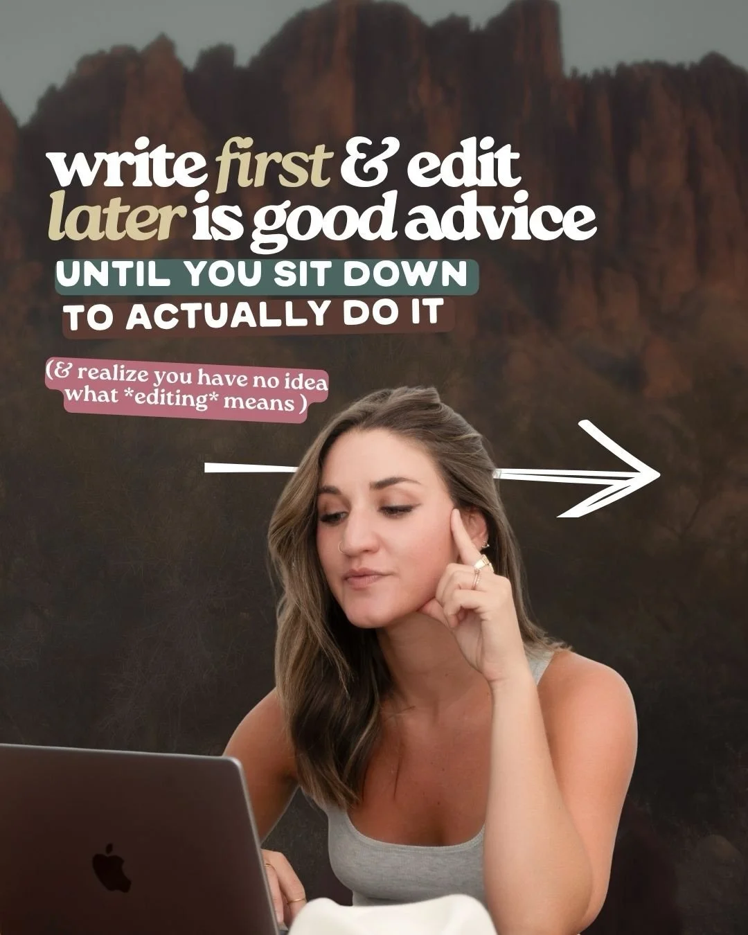 WE&rsquo;RE NOT LOOKIN&rsquo; 4 PERFECT 🫠🫠
That&rsquo;s not the point of editing, anyway! 

Editing is all about getting your words to HIT the hardest w/ your people.

The problem📍
Most of us don&rsquo;t know what *editing* even means. 

Because i