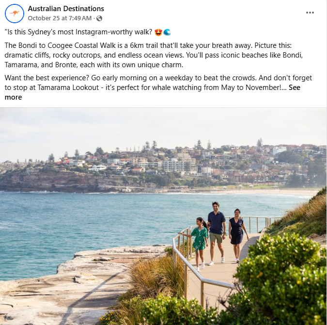 Screenshot of Australian Destination posts