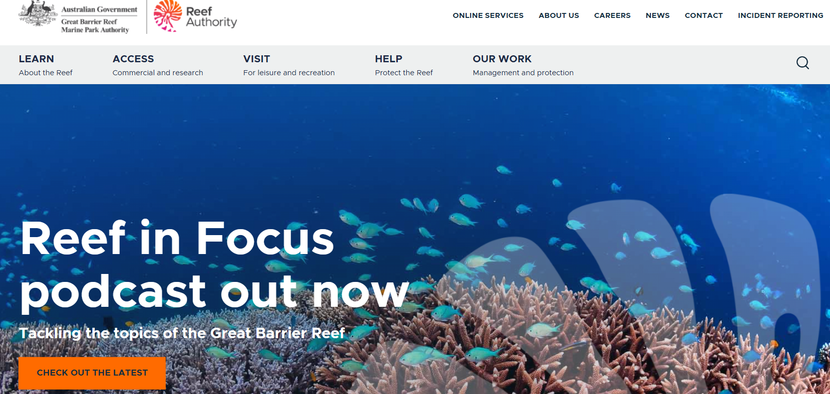 Screenshot of gbrmpa website