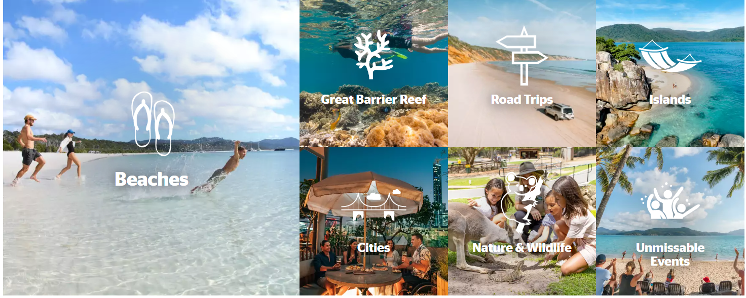 a screenshot of Queensland website showcasing experiences