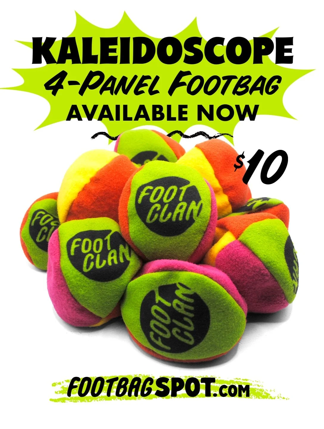 Stoked to share with you guys the new Foot Clan Kaleidoscope bag! For just $10 This 4 panel build is a fantastic for someone getting their start in footbag. Budget friendly and plays great right out of the gate. This bag is ready for freestyle tricks
