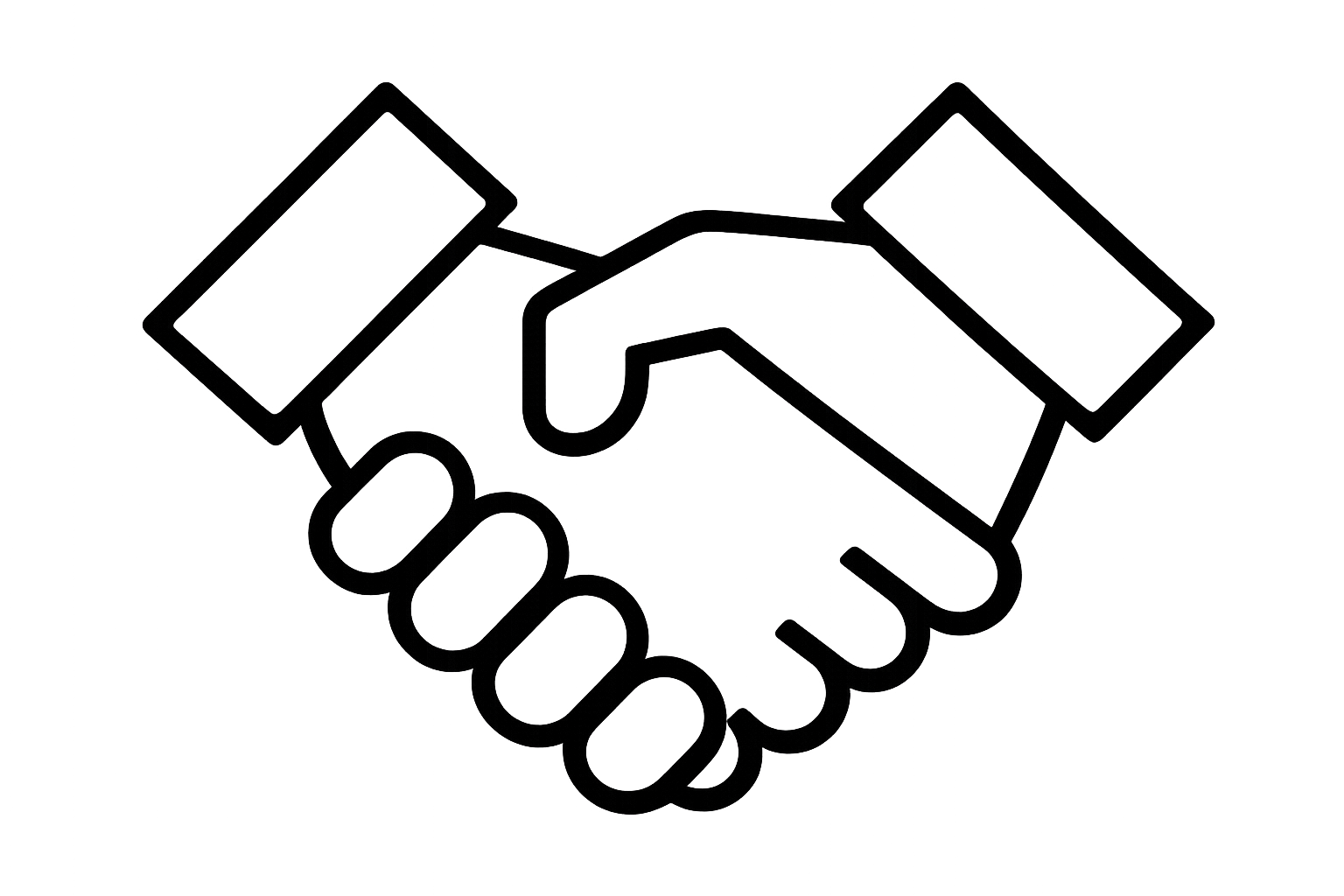 Outline of two hands shaking in a handshake, symbolizing agreement or partnership.