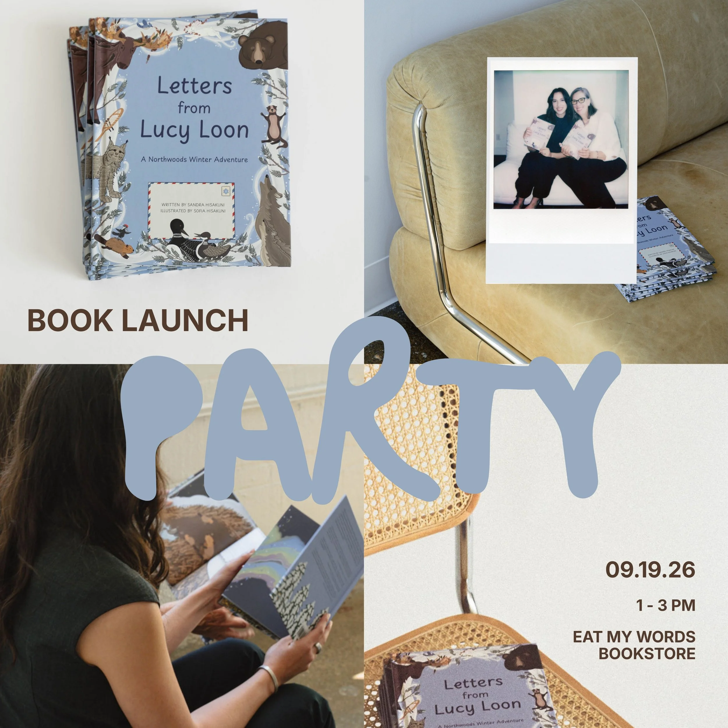 Join us for the official book launch party for 𝘓𝘦𝘵𝘵𝘦𝘳𝘴 𝘧𝘳𝘰𝘮 𝘓𝘶𝘤𝘺 𝘓𝘰𝘰𝘯 at Eat My Words Bookstore on September 19 from 1 - 3 PM! Written by local author, Sandra Hisakuni and illustrated by her daughter, Sofia Hisakuni, 𝘓𝘦𝘵𝘵𝘦𝘳𝘴