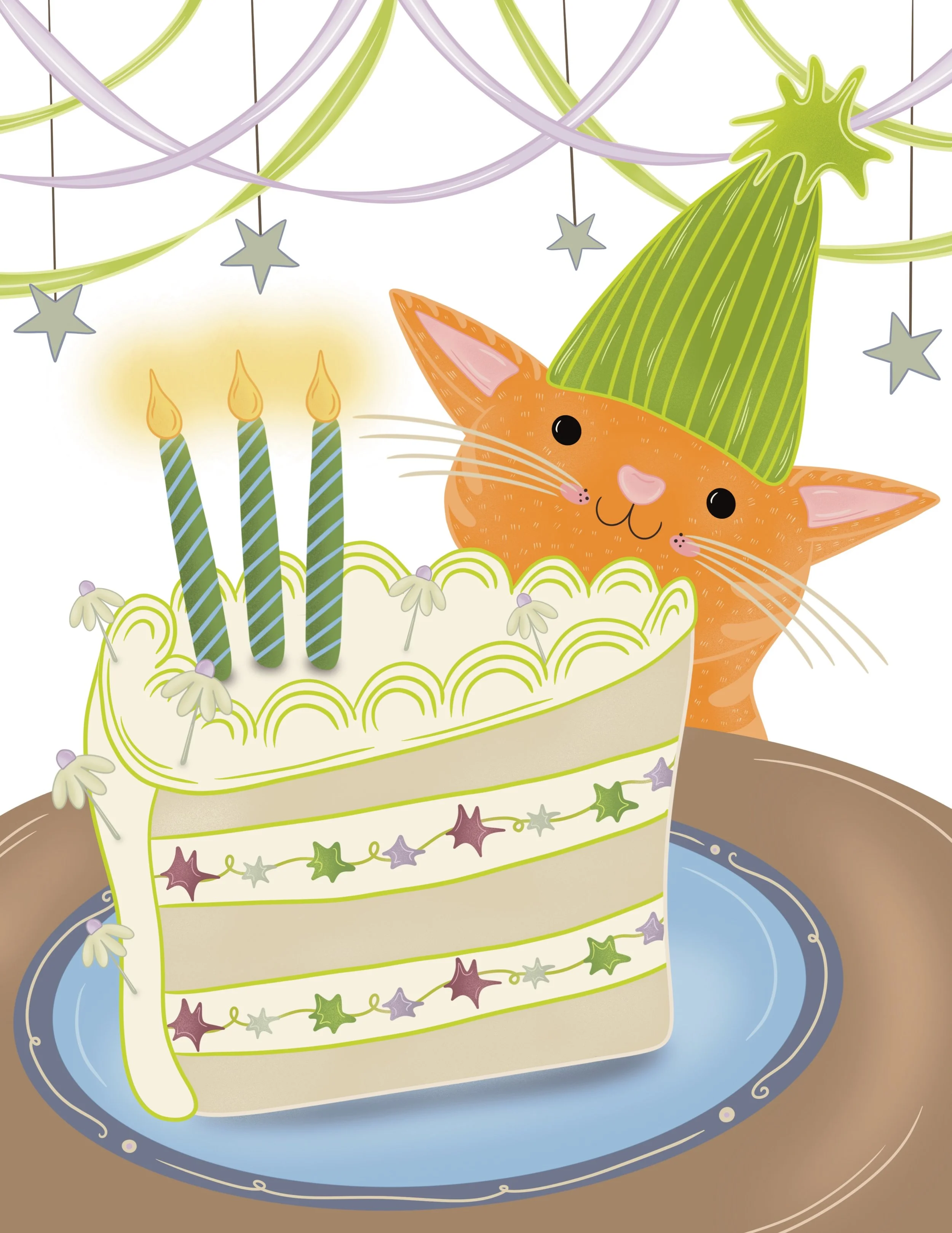 New birthday card inspired by my favorite cake thief, Apricot, who sneakily took massive bites out of a fresh @susiecakesbakery 🎂 Good thing he is cute !!! 

#orangecat #catillustration #smallartist #greetingcarddesign