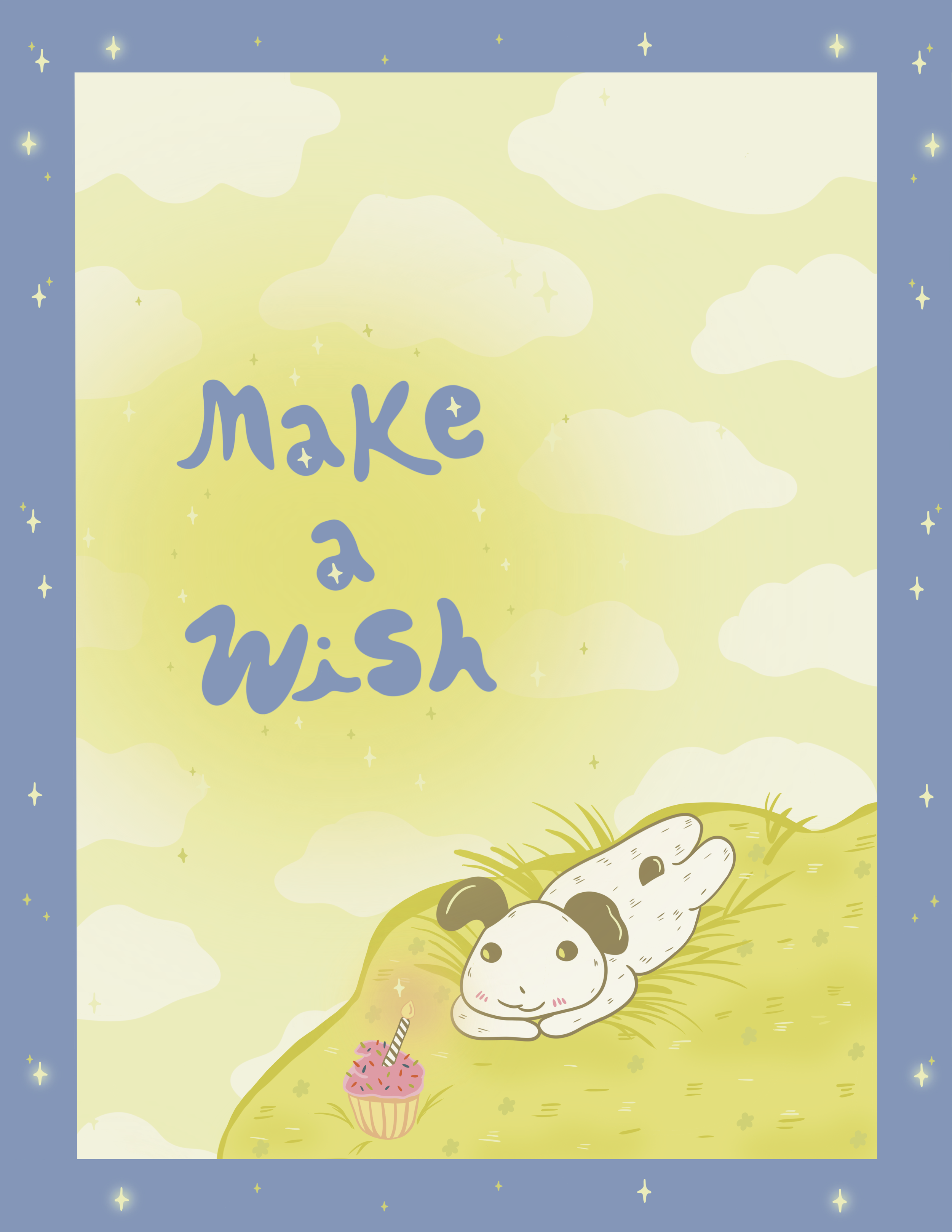 Birthday card with puppy drawing and cupcakes