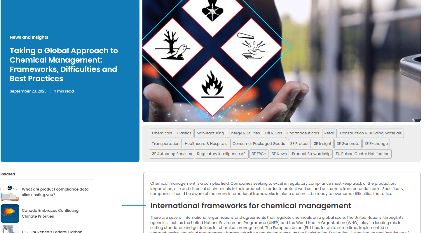Article on "Taking A Global Approach to Chemical Management"