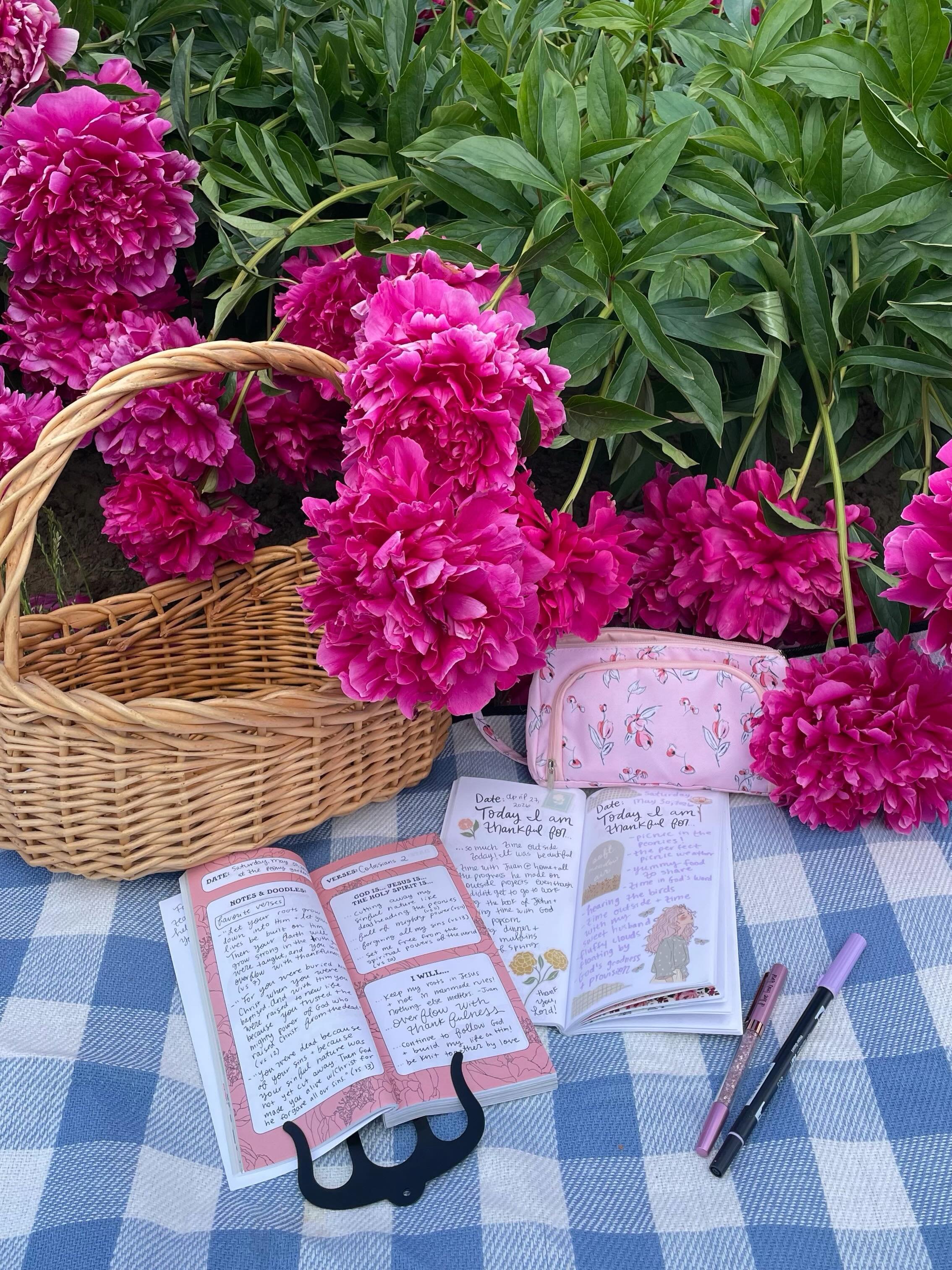 Here&rsquo;s your sign to have a picnic in the peonies💕

I brought my spring Bible study notebook that has different designs on each page, and the next free page had peonies on it! We read Colossians 2, which has lots of growing, cutting, and new li