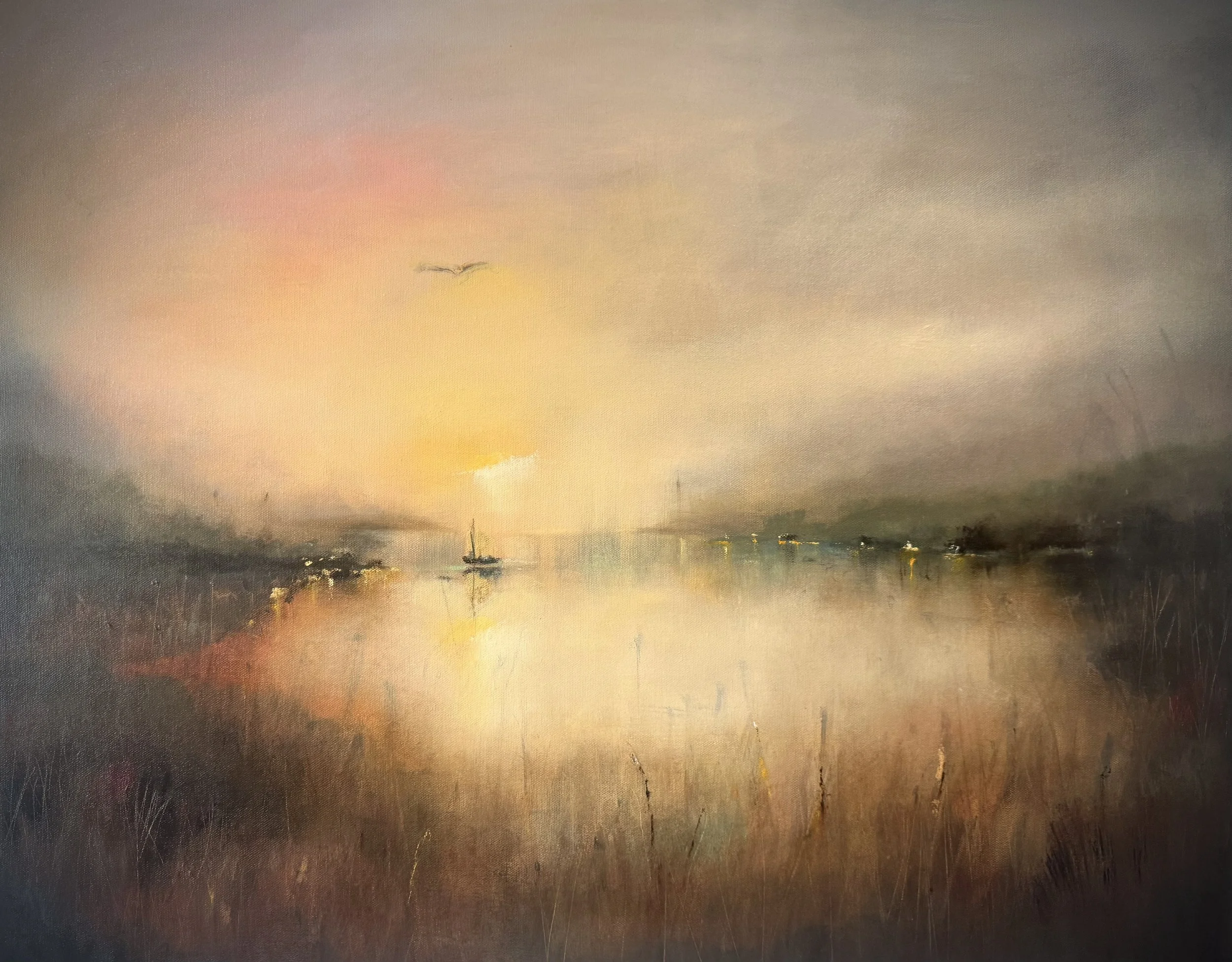 "The Spaces In Between"
Mixed media on canvas including gold leaf and framed
SOLD