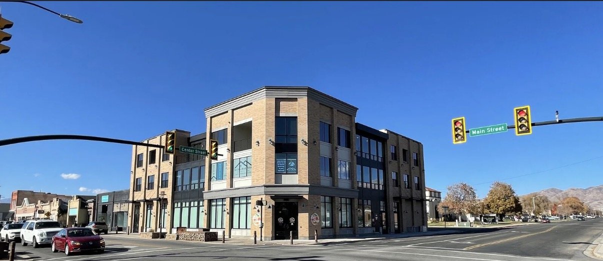 Parker Brown office building located on the North West corner of Center Street and Main Street in Lehi, Utah