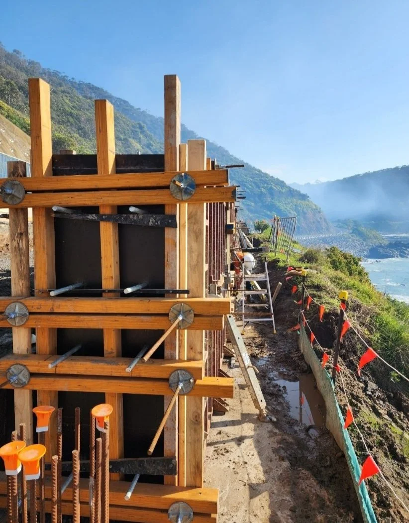 Formwork installed by local civil concreting company in great ocean road, Victoria for major infrastructure project