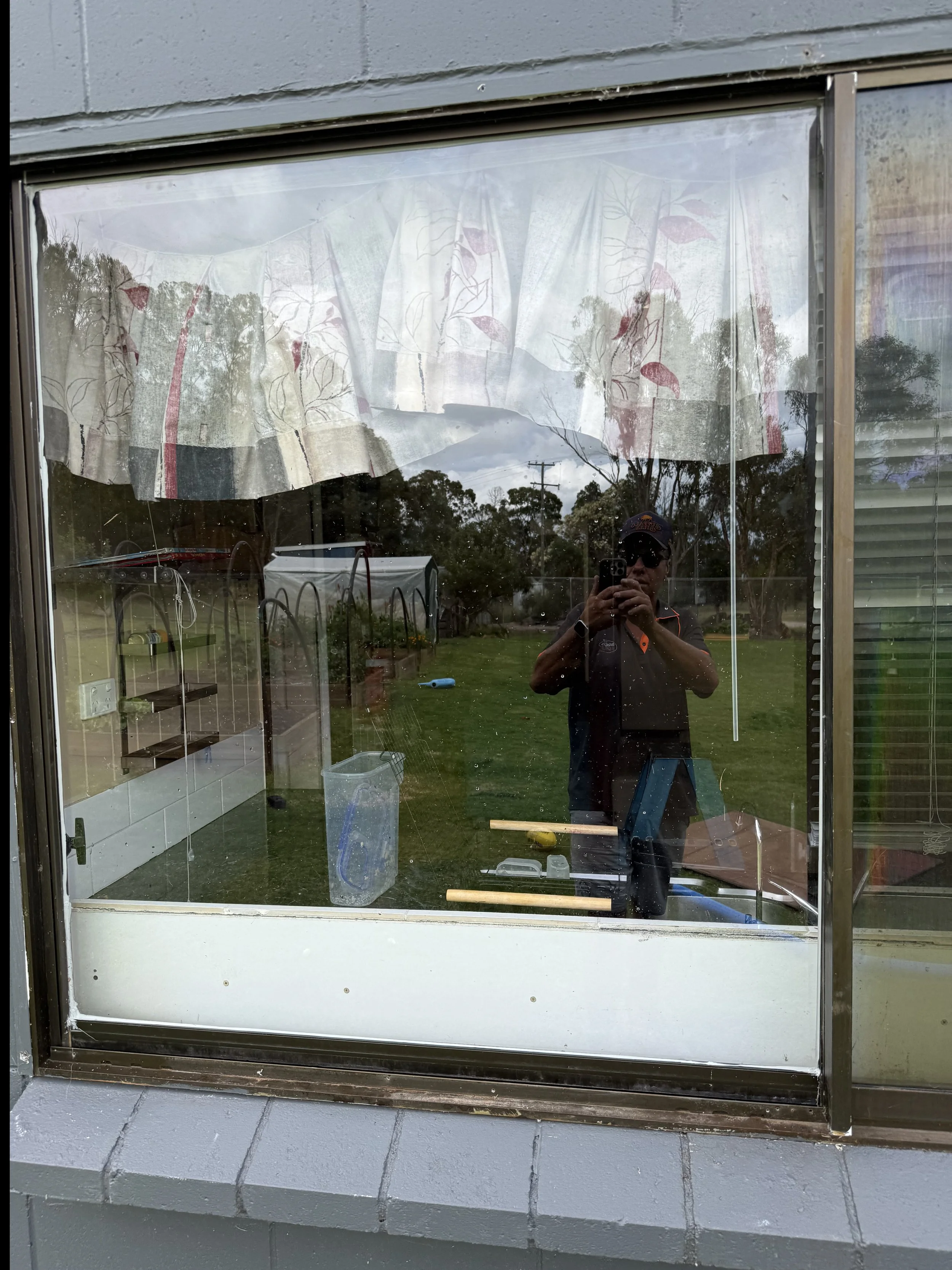 Window glazing replacement using perspex for durable and pratical repair.