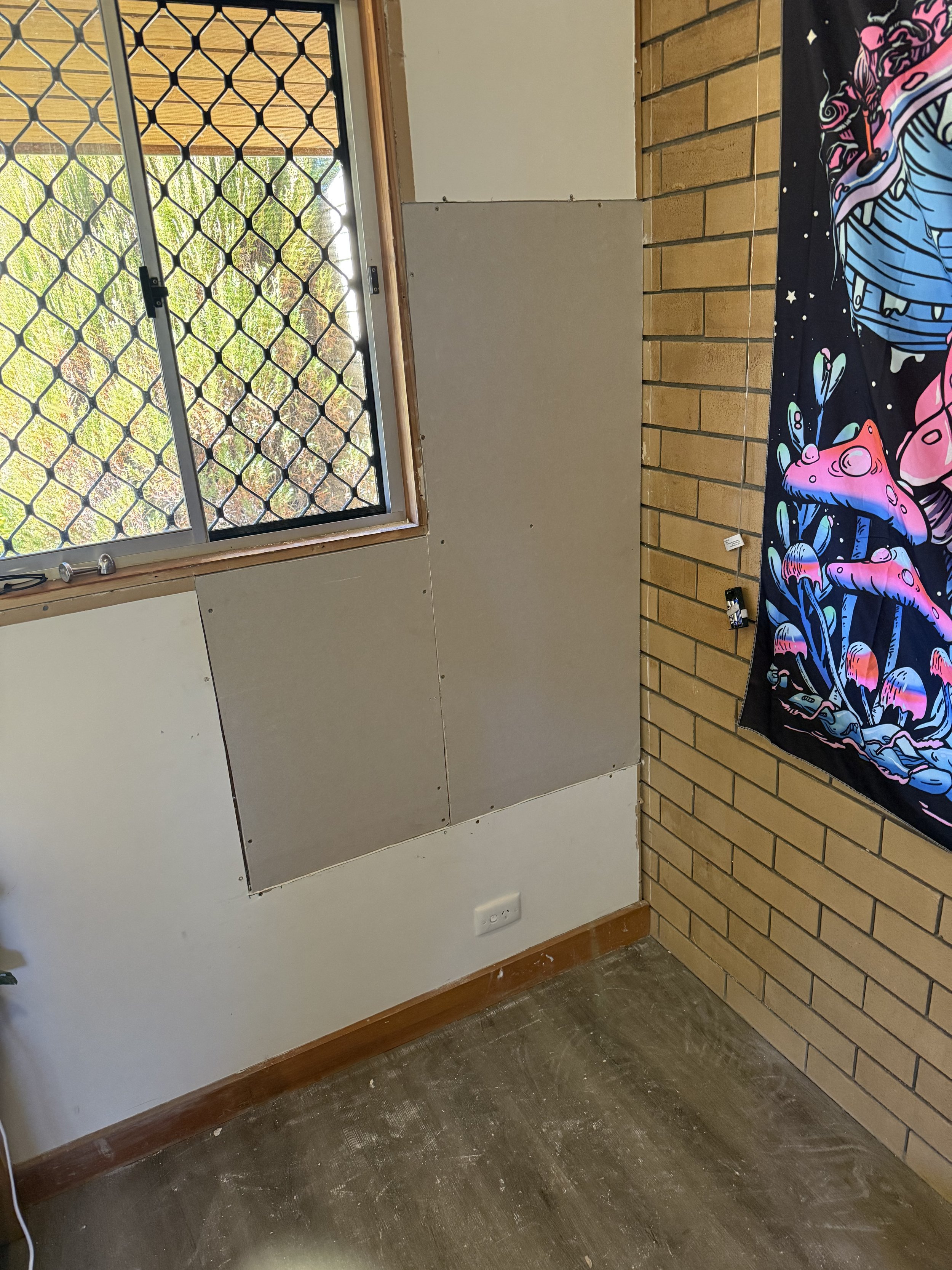 Internal wall repair, patching and repainting following damage.