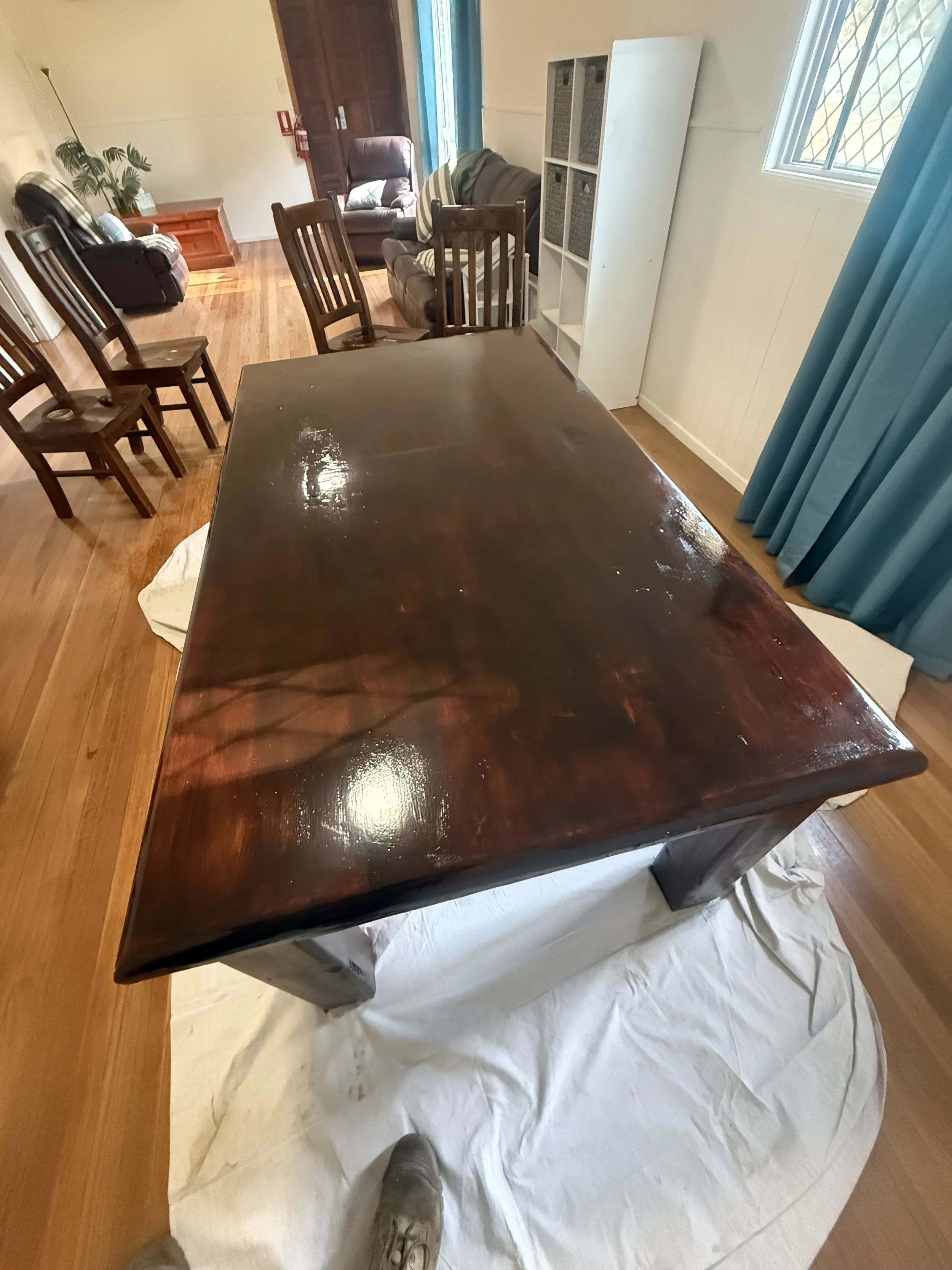 Timber furniture restoration, sanding and refinishing to restore original finish.