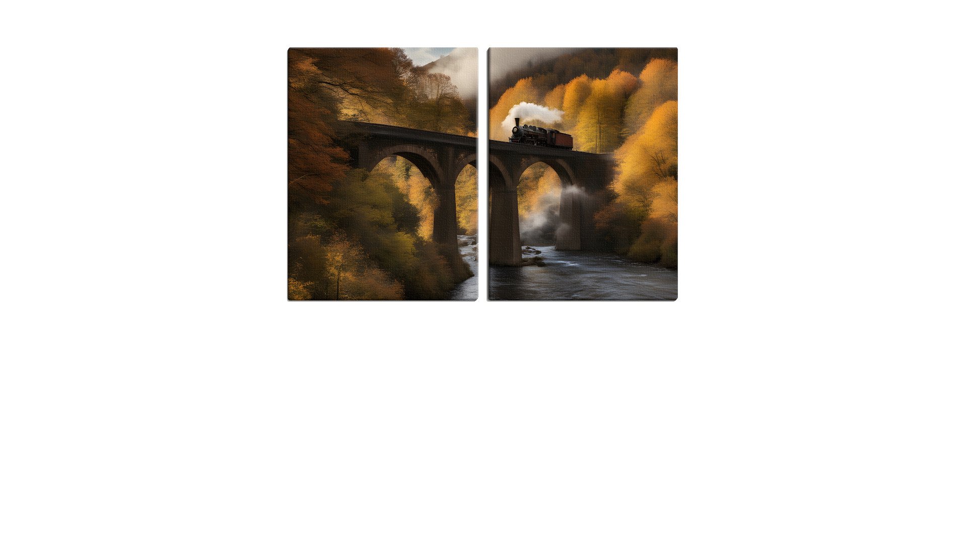 Single Steam Train crossing a Viaduct