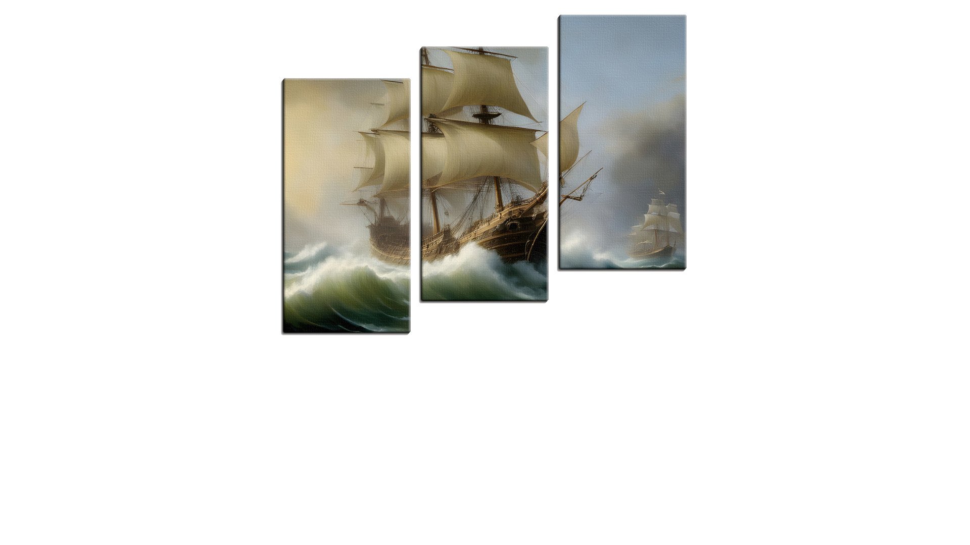 Pair of Frigates Battling the Waves