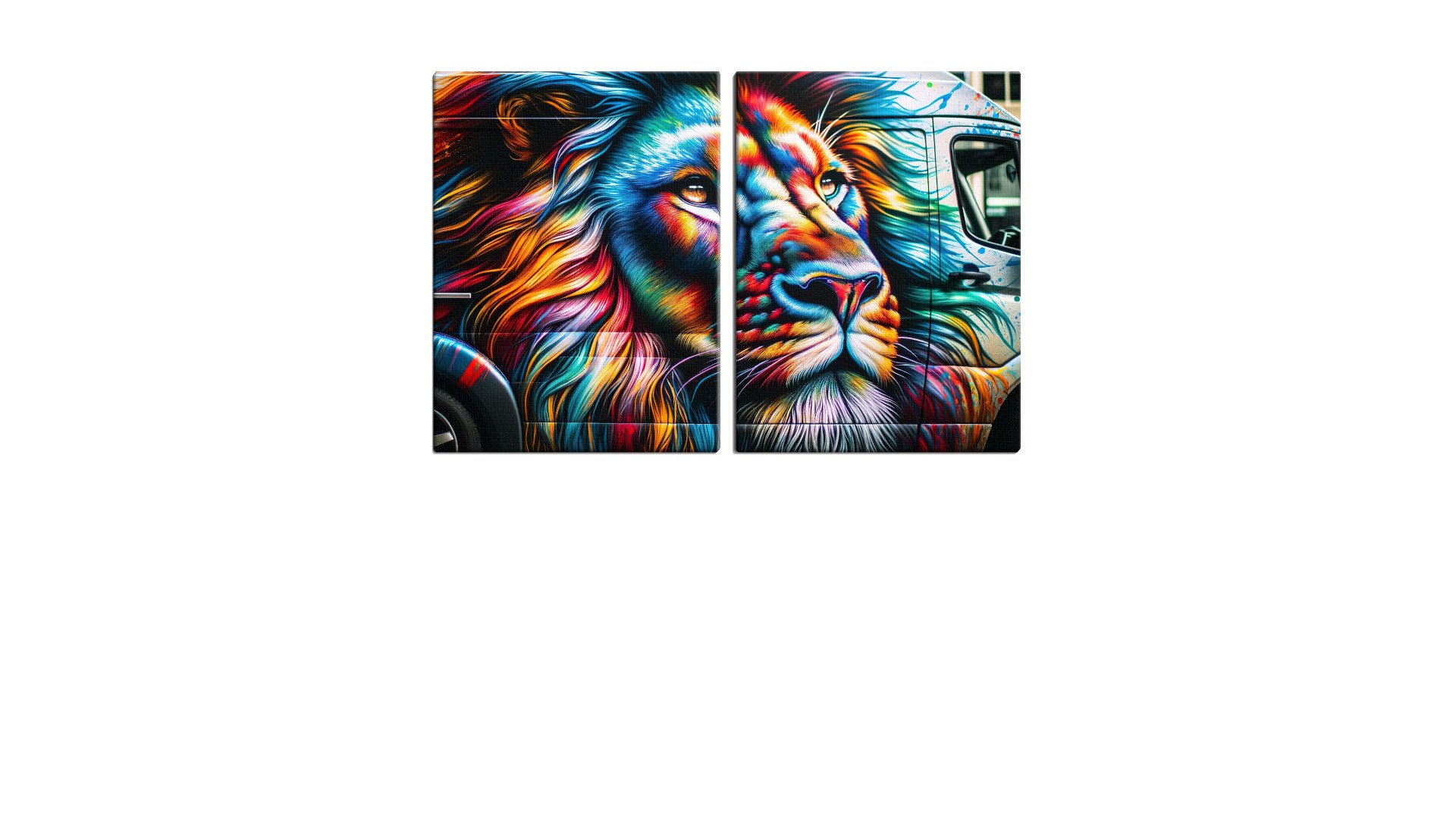 Bright Coloured Lion on a Van