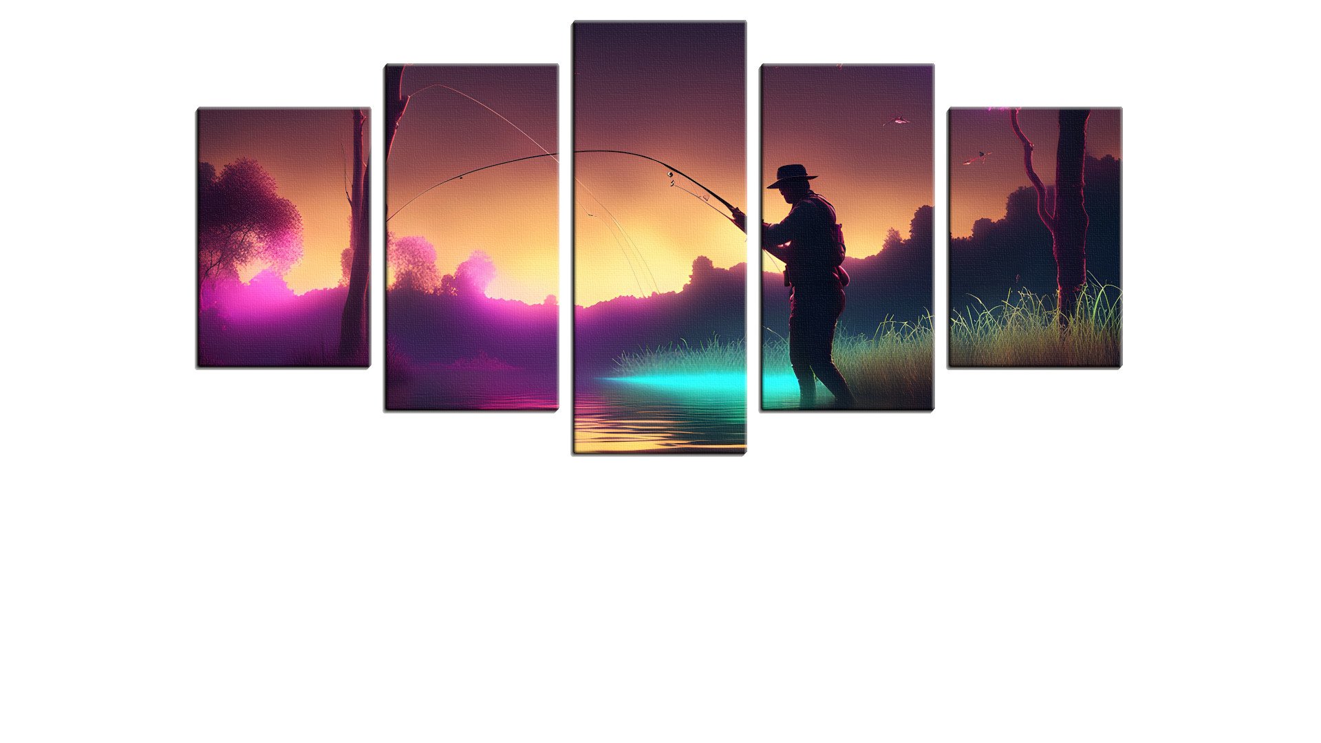 Lone Angler by Neon Lights on the Lake