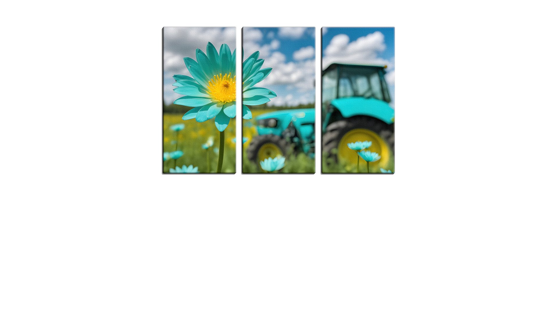 Tractor in a field of Aquamarine Flowers