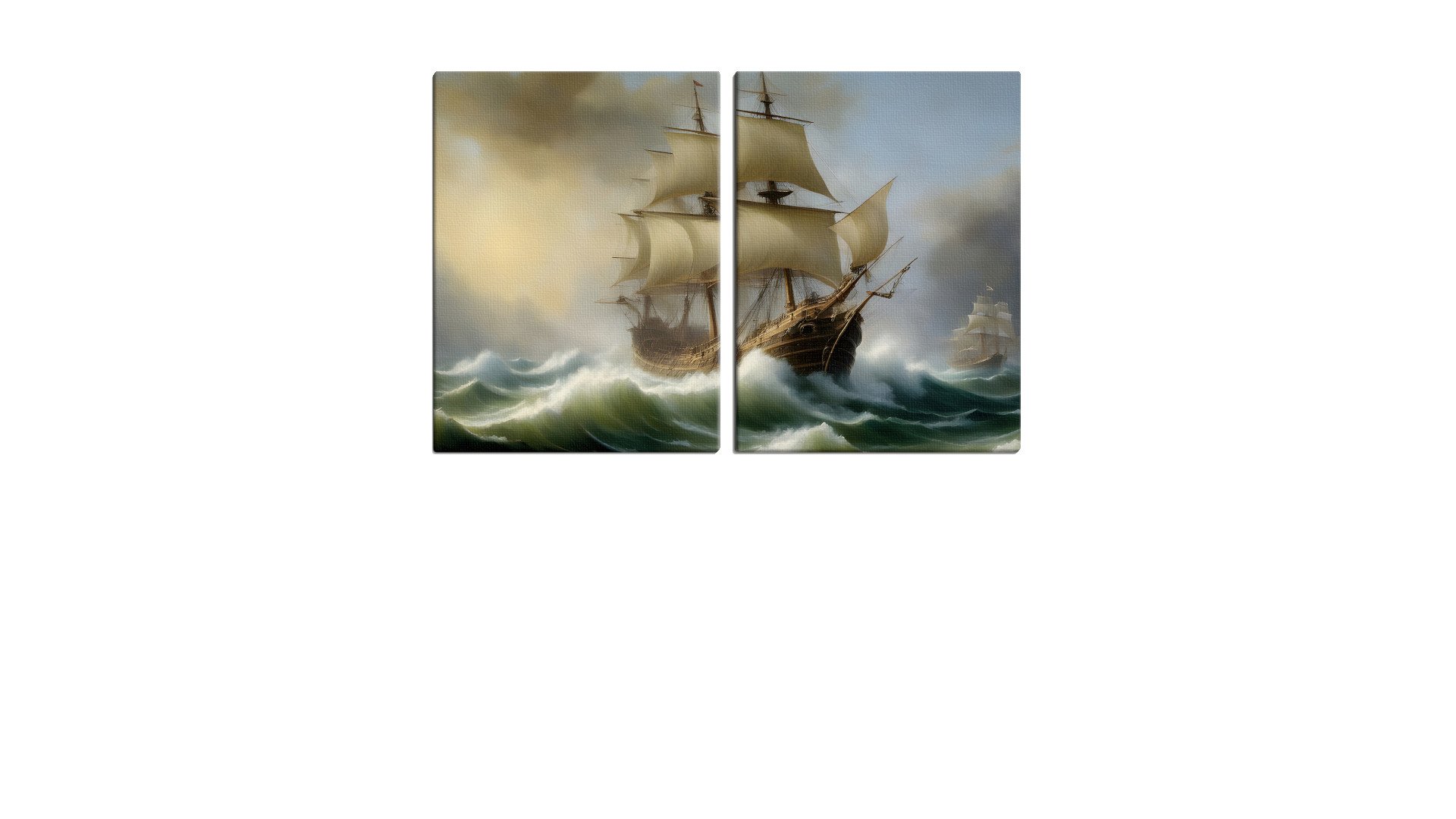 Pair of Frigates Battling the Waves