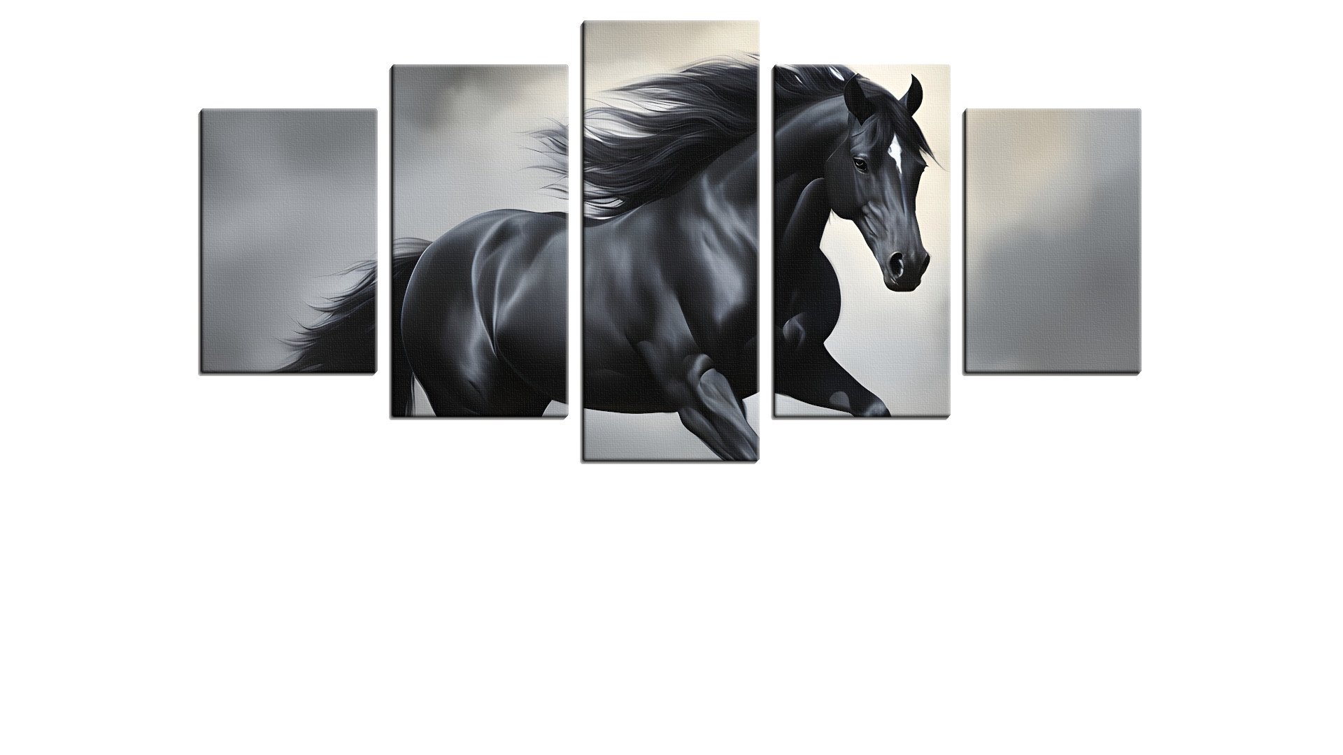 Black Stallion Charging through the Mist