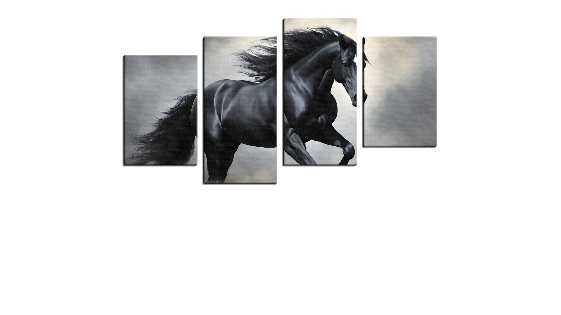 Black Stallion Charging through the Mist