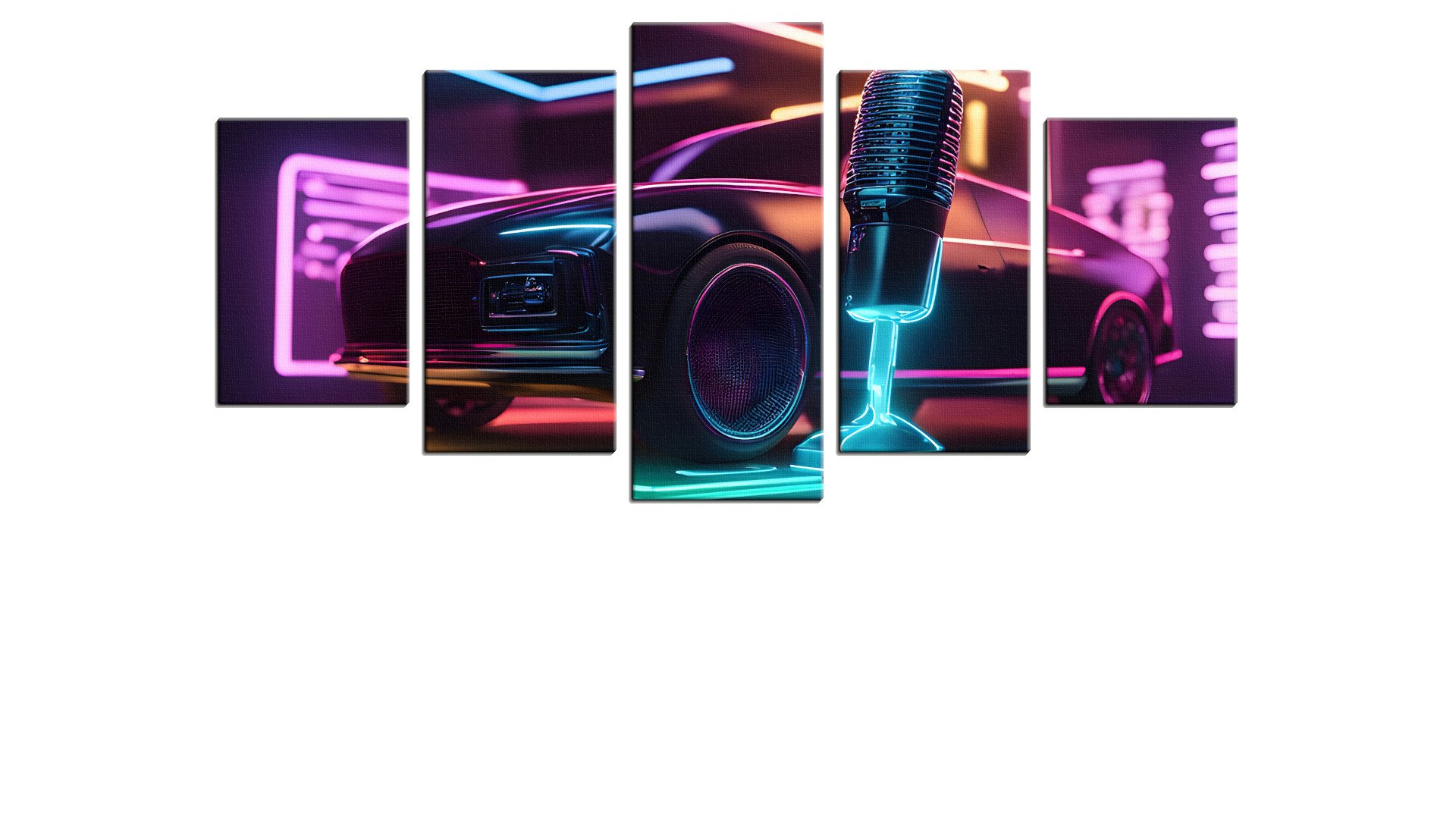 Neon Car and Mic on Stage