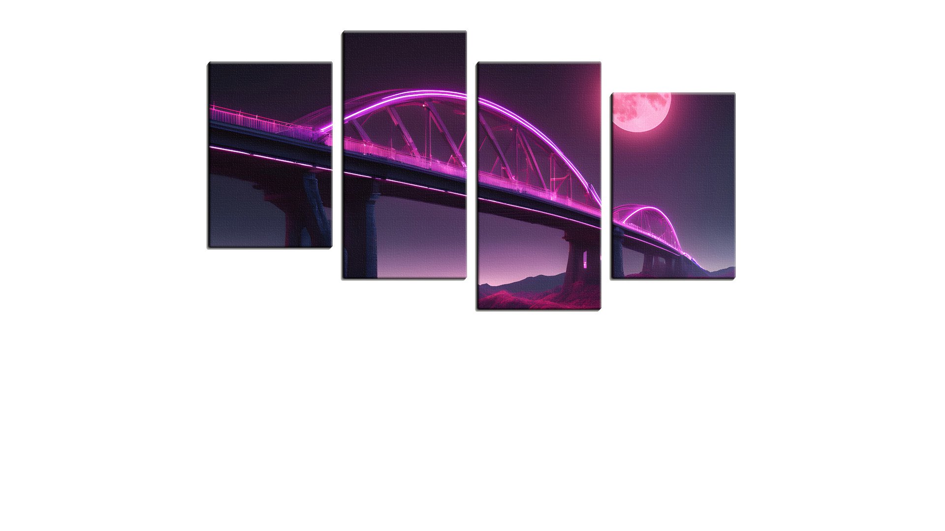Scarlet Neon Bridge under the Moon