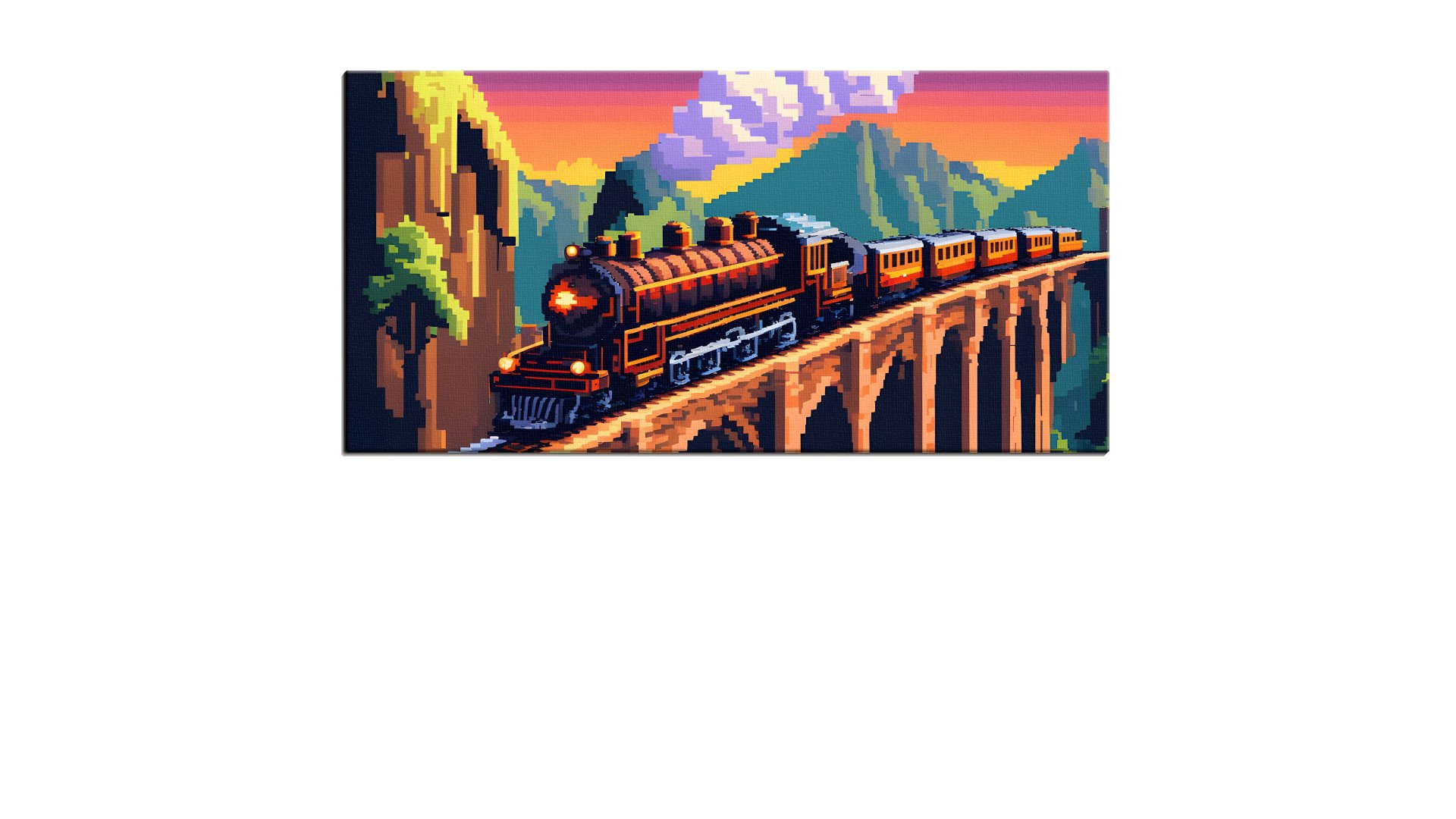 Pixel Steam Train on a Stone Bridge