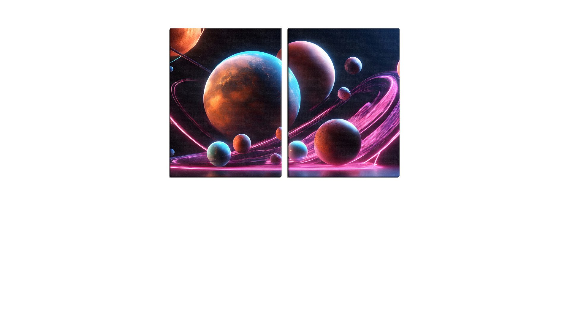 Model Planets in View in a Swirl of Pink