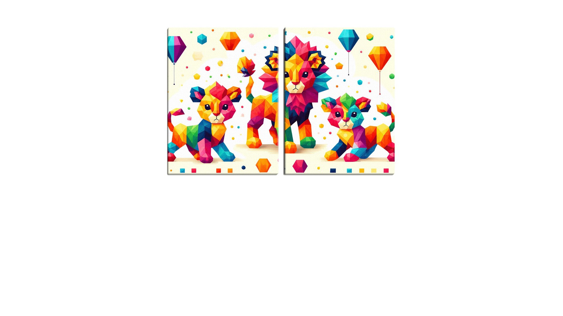 Geometric Lion with two Cubs